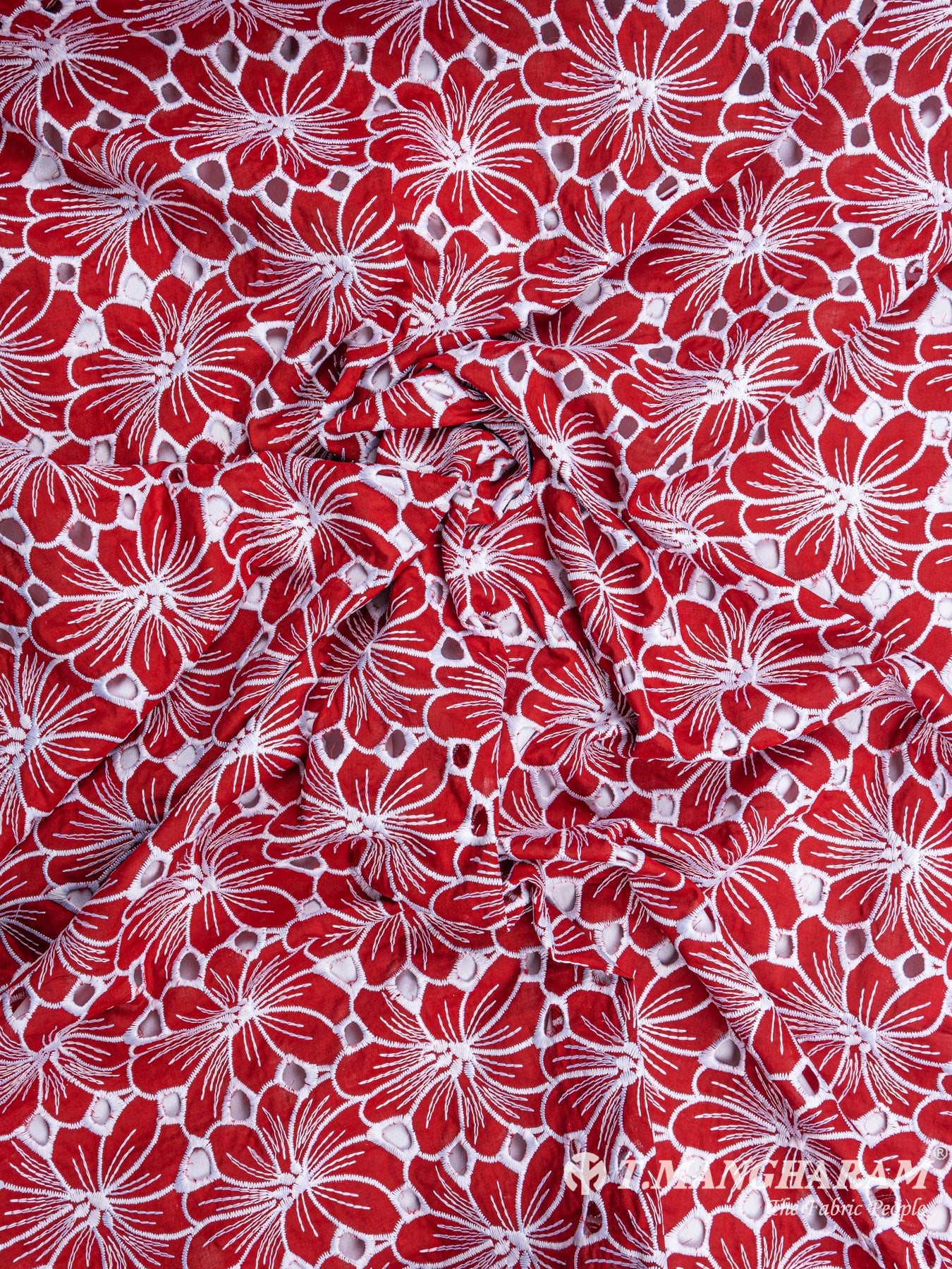 Red Cotton Embroidery Fabric - EB3978 view-4