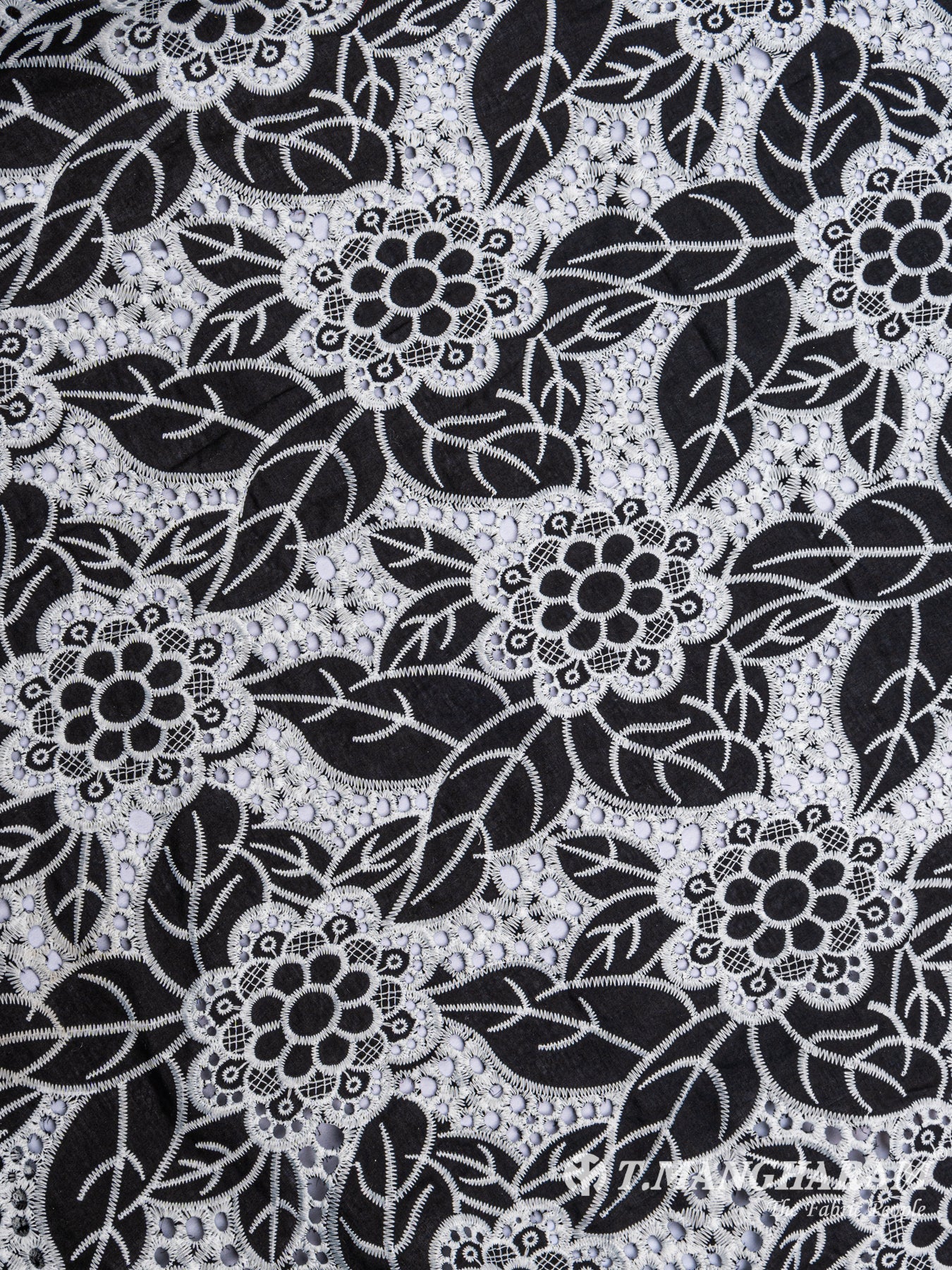 Black Cotton Embroidery Fabric - EA1694 view-3