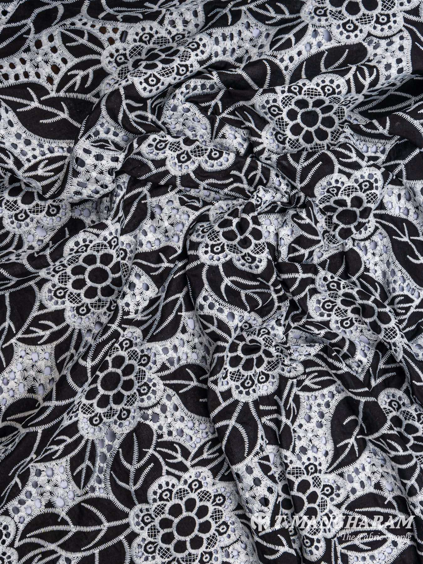 Black Cotton Embroidery Fabric - EA1694 view-4