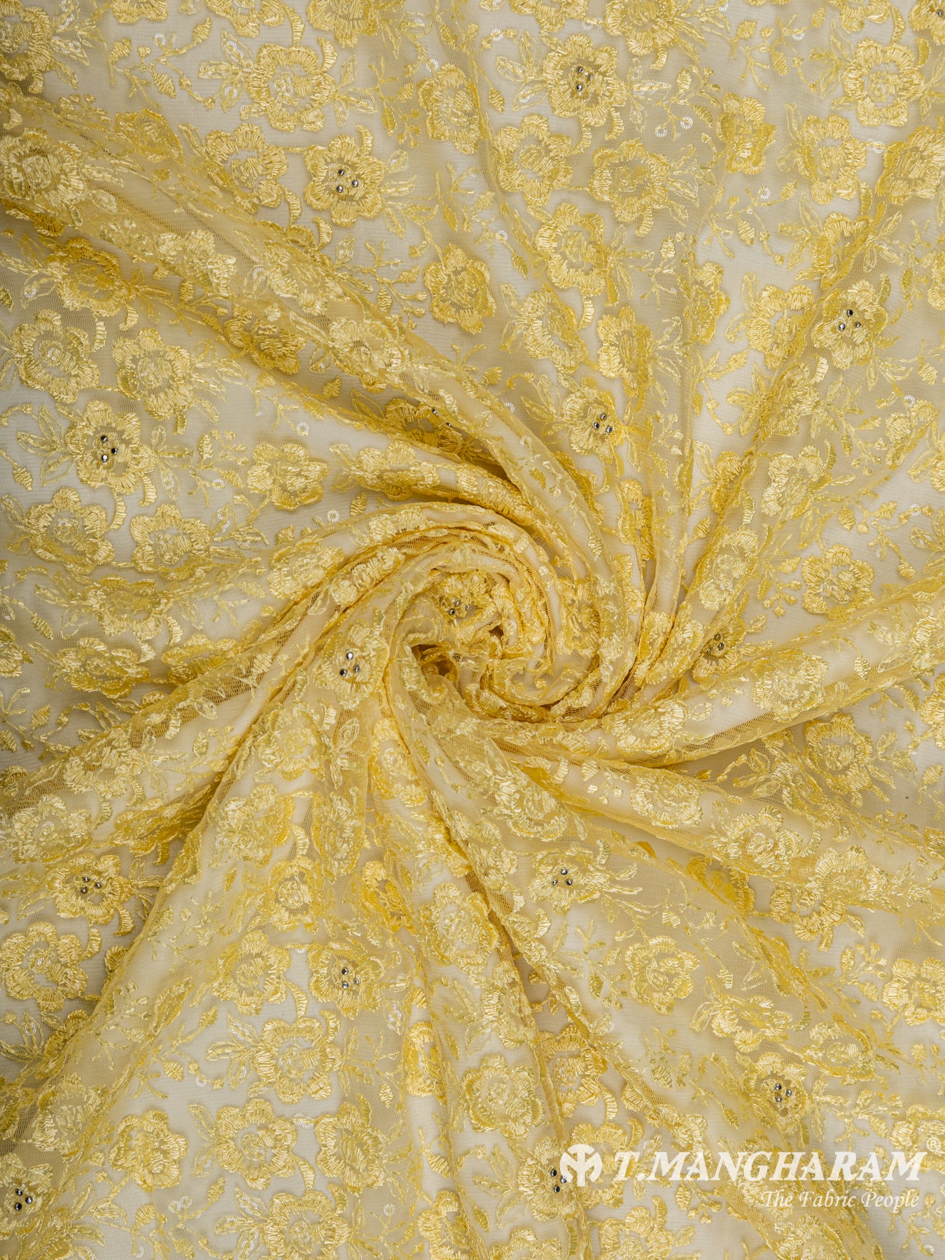 Yellow Net Embroidery Fabric - EC6523 view-1