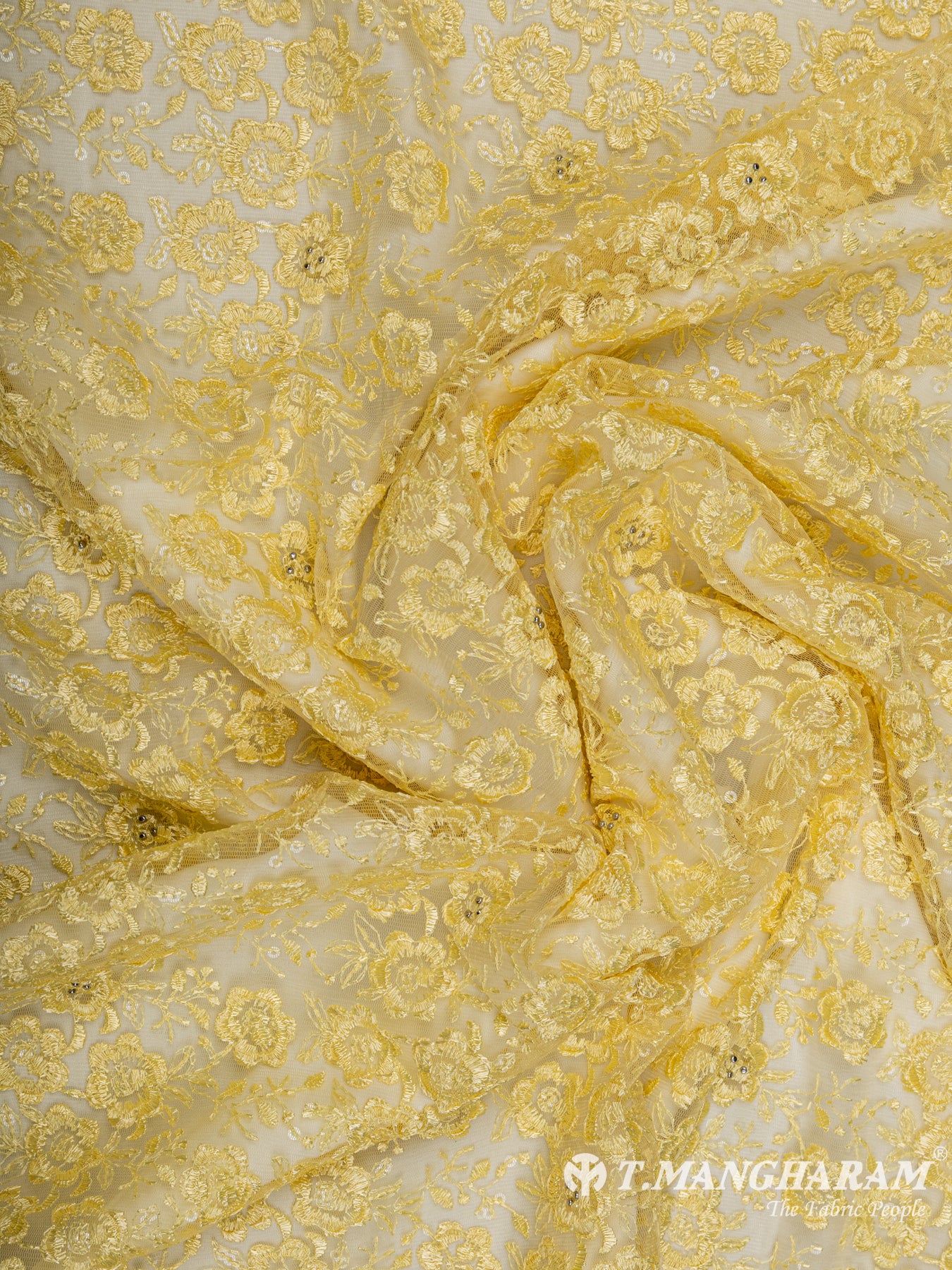 Yellow Net Embroidery Fabric - EC6523 view-4