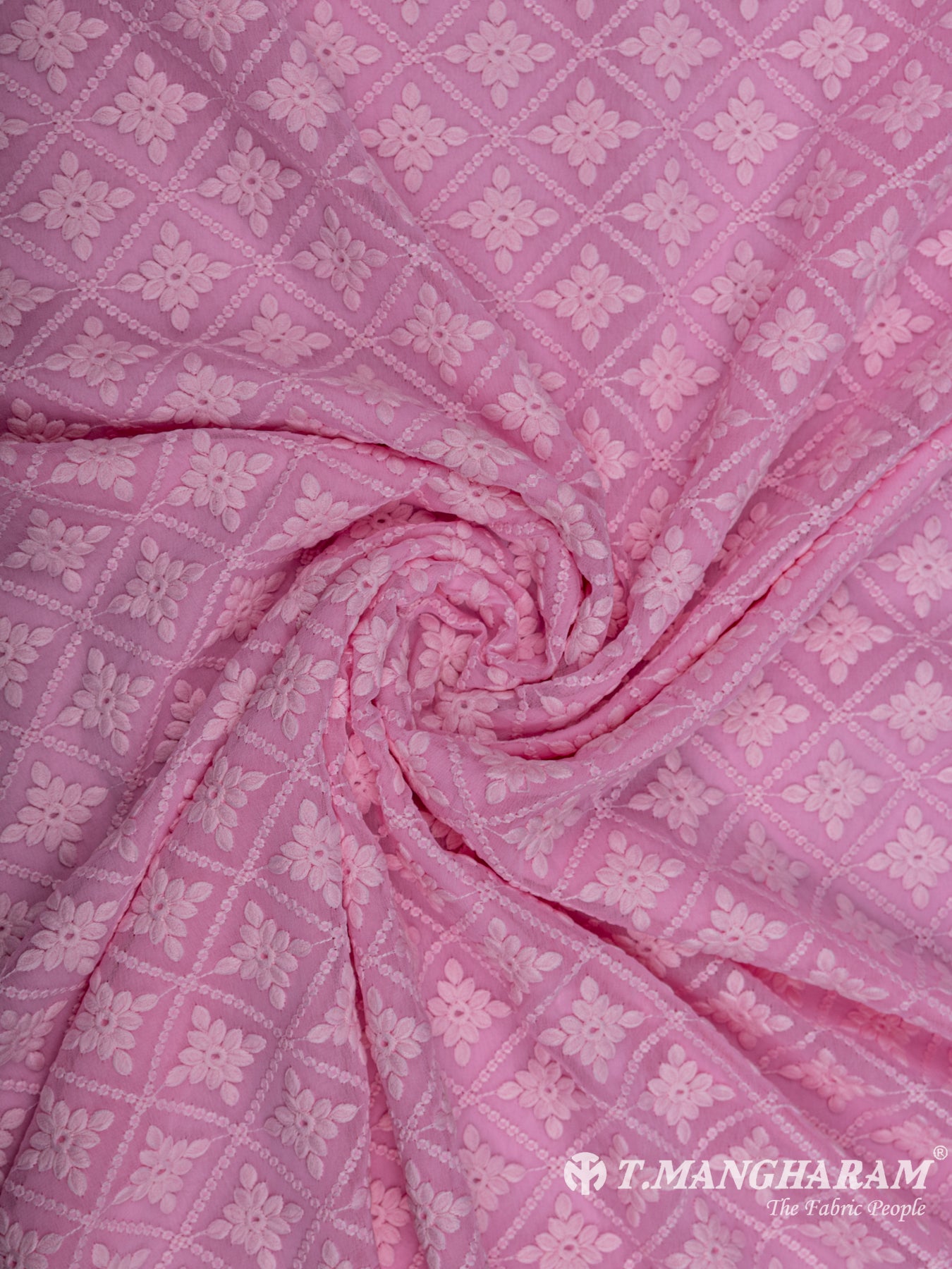 Pink Georgette Embroidery Fabric - EC6544 view-1