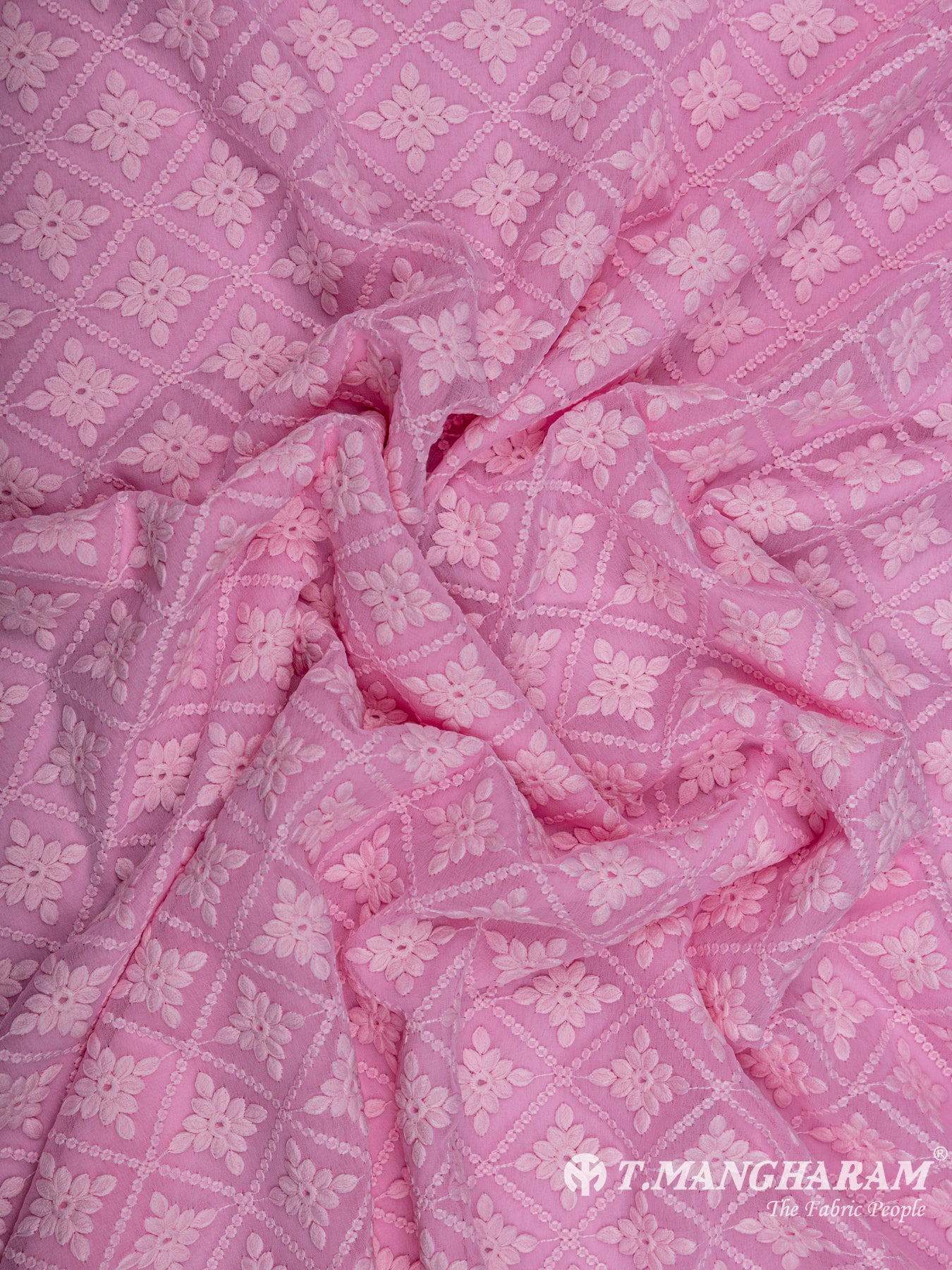 Pink Georgette Embroidery Fabric - EC6544 view-4
