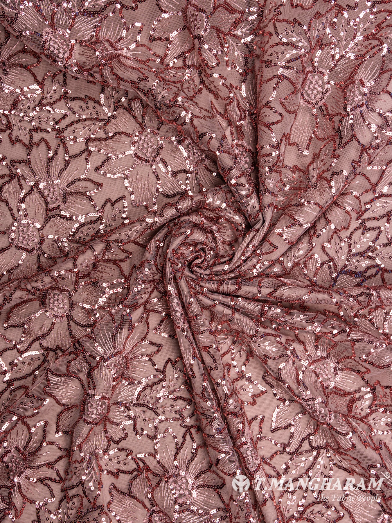Peach Sequin Net Fabric - EA1763 view-1