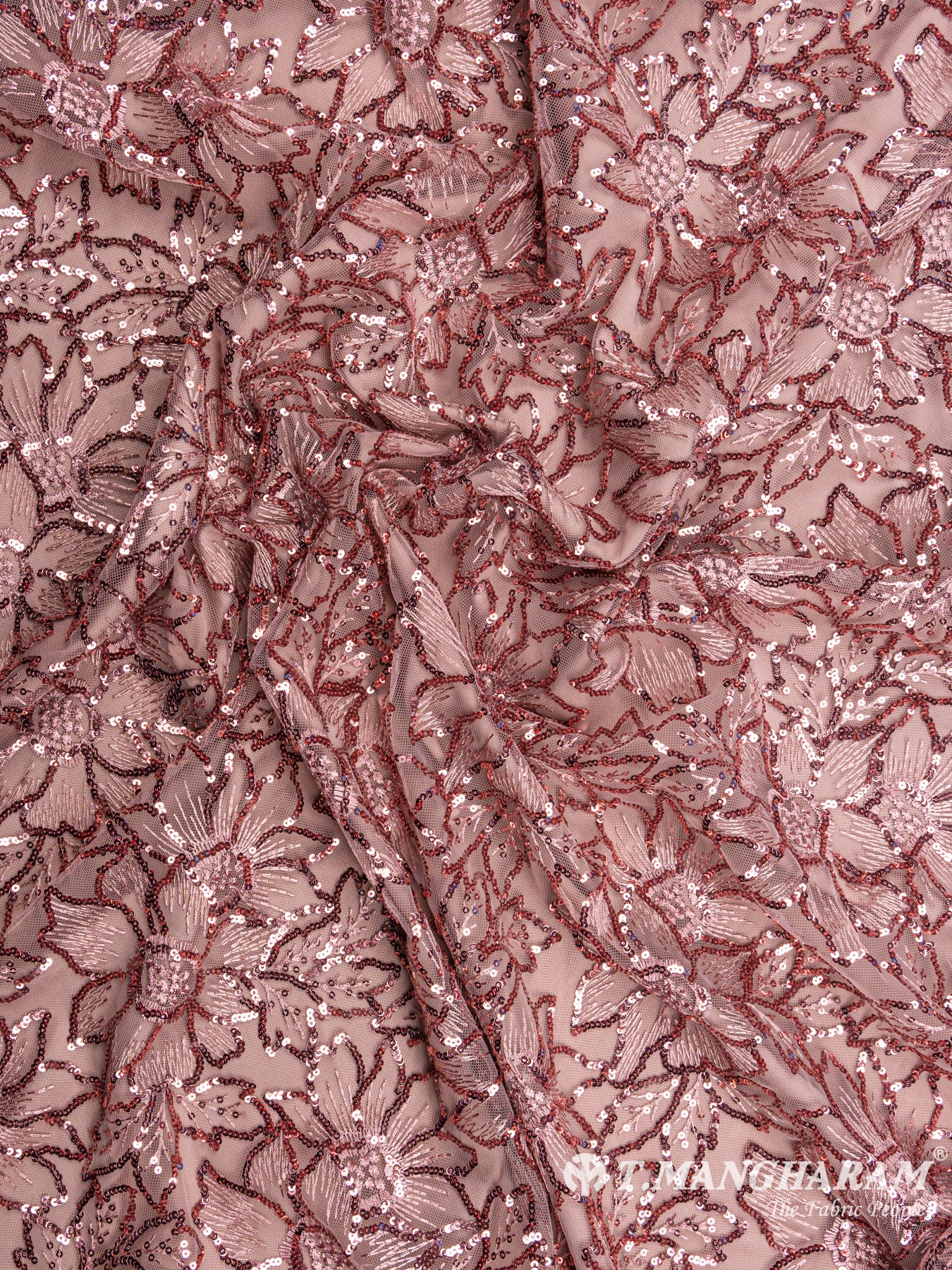 Peach Sequin Net Fabric - EA1763 view-4