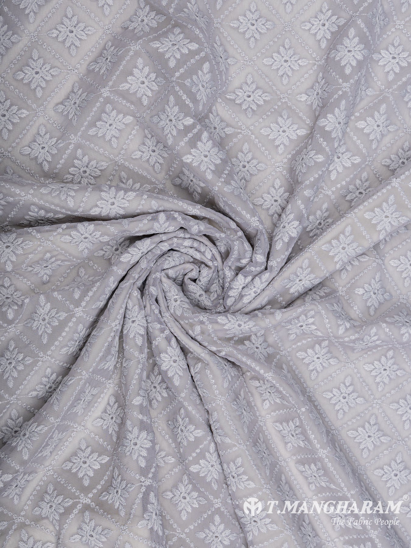 Grey Georgette Embroidery Fabric - EC6543 view-1