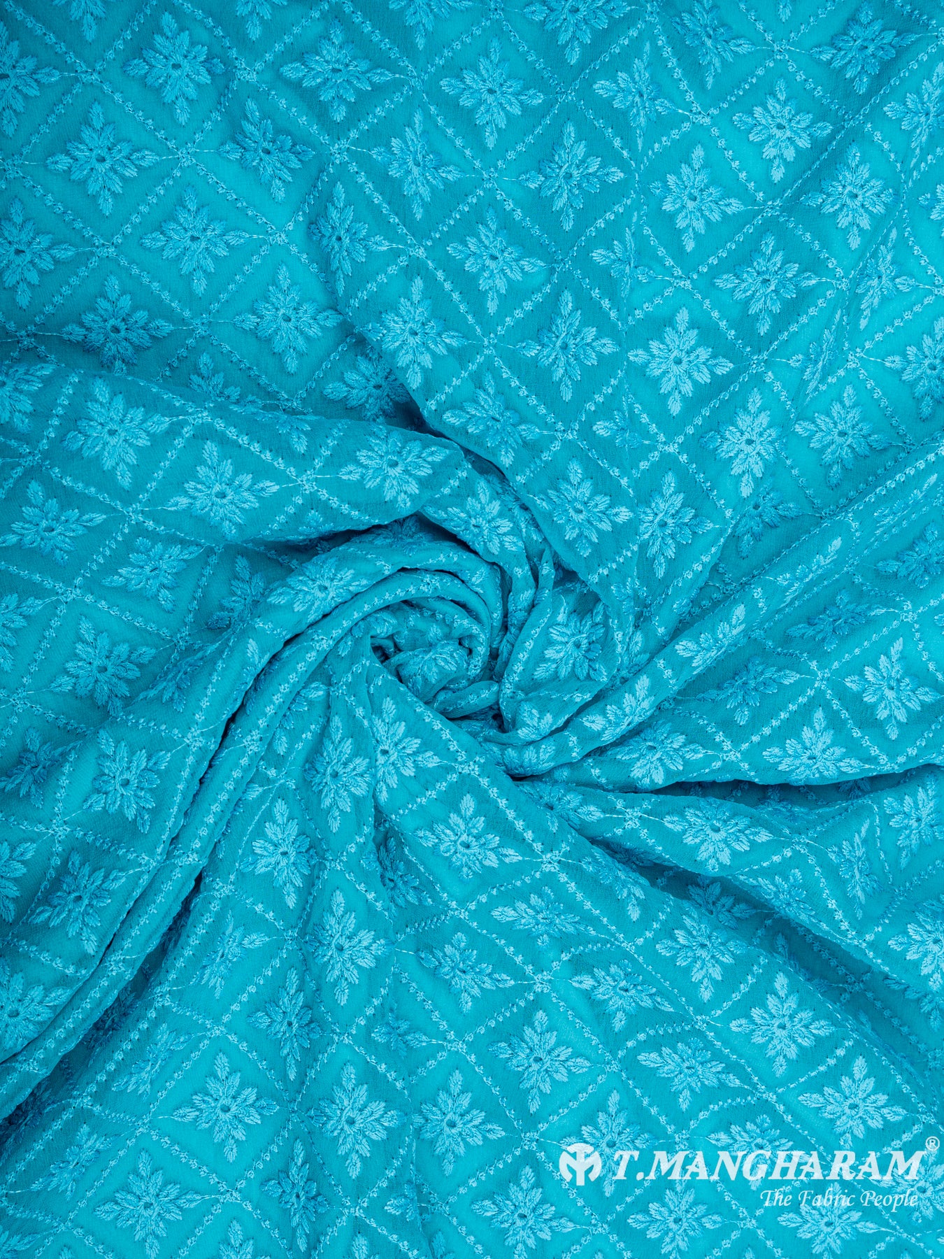 Blue Georgette Embroidery Fabric - EC6538 view-1