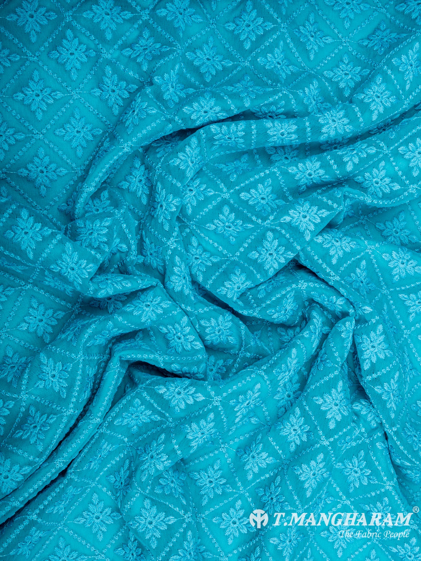 Blue Georgette Embroidery Fabric - EC6538 view-4
