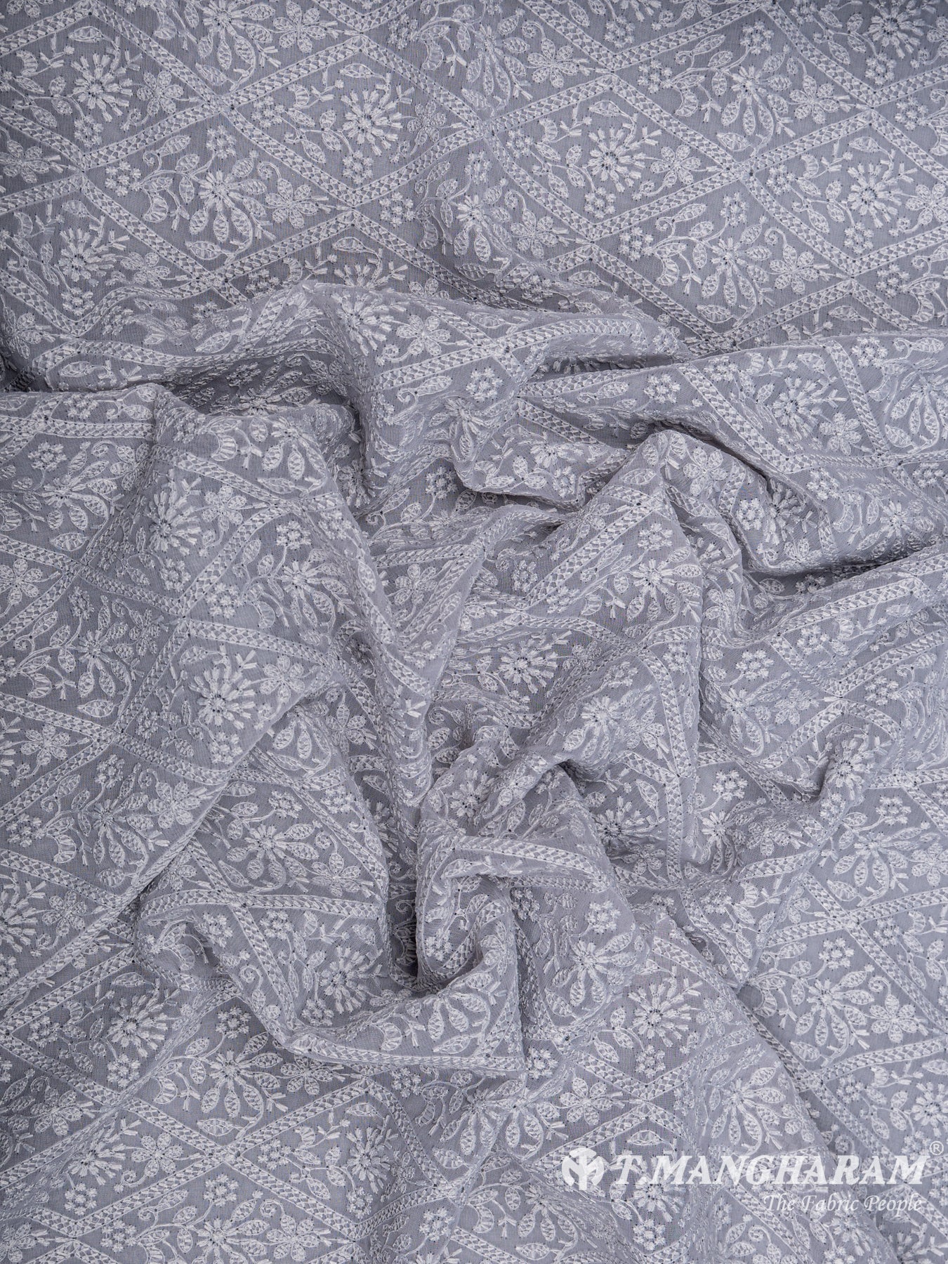 Grey Georgette Embroidery Fabric - EC6535 view-4