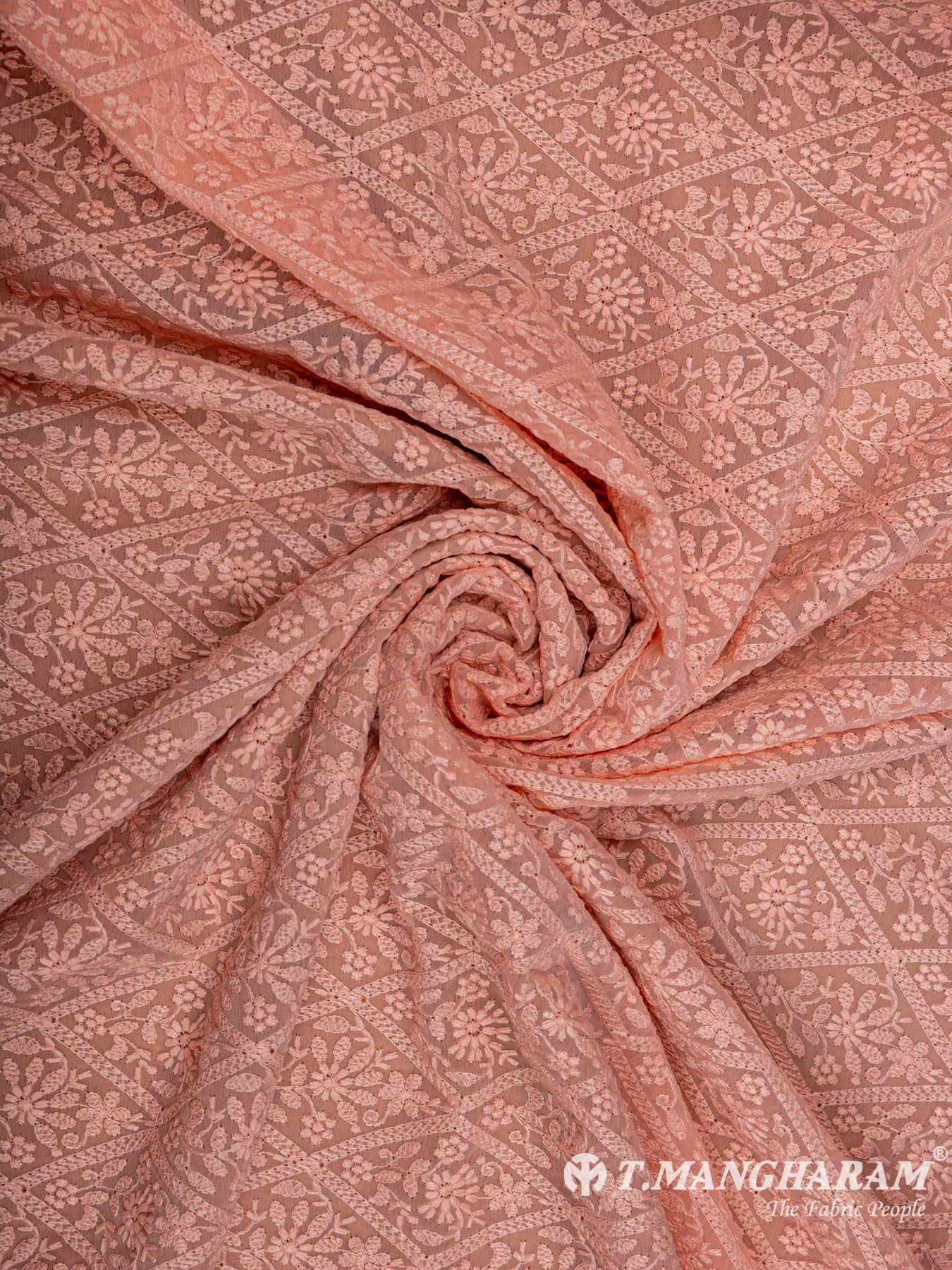 Peach Georgette Embroidery Fabric - EC6537 view-1