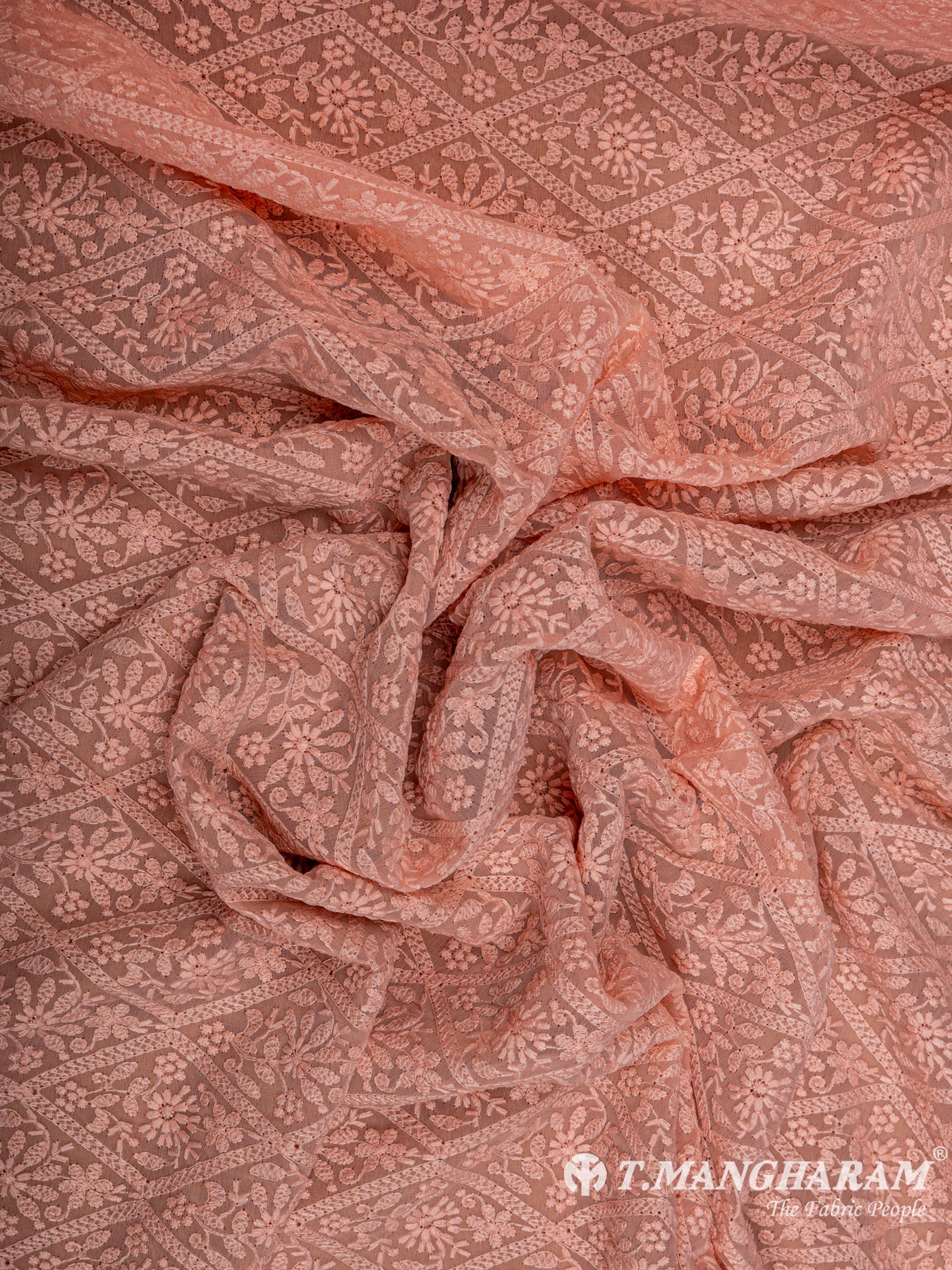Peach Georgette Embroidery Fabric - EC6537 view-4