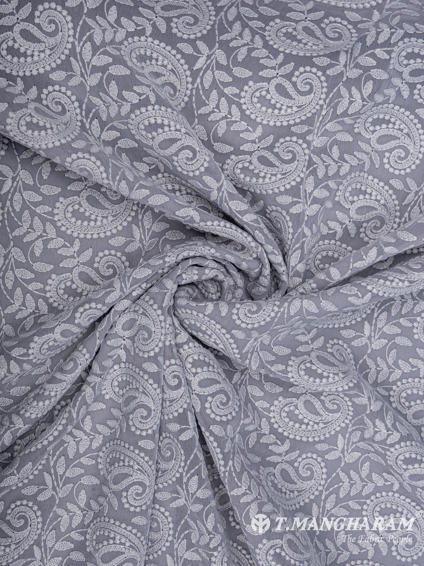 Grey Georgette Embroidery Fabric - EC6534 view-1