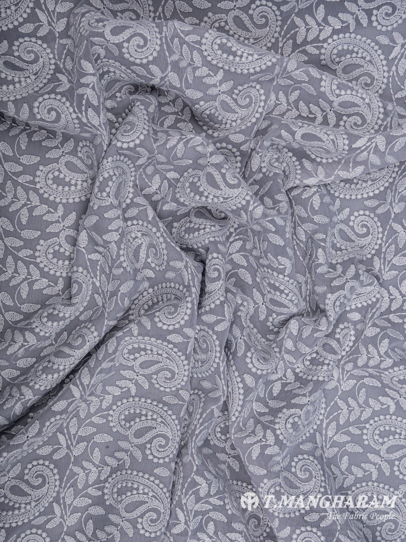Grey Georgette Embroidery Fabric - EC6534 view-4