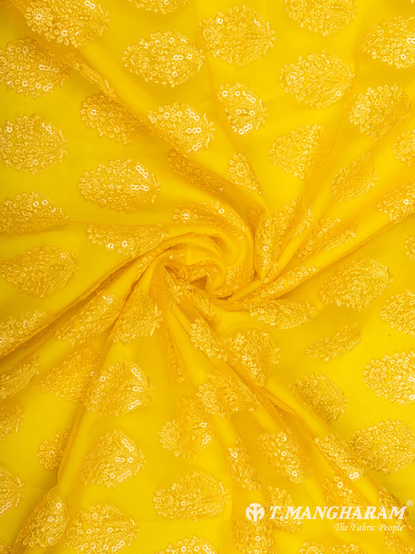 Yellow Net Embroidery Fabric - EB4907 view-1