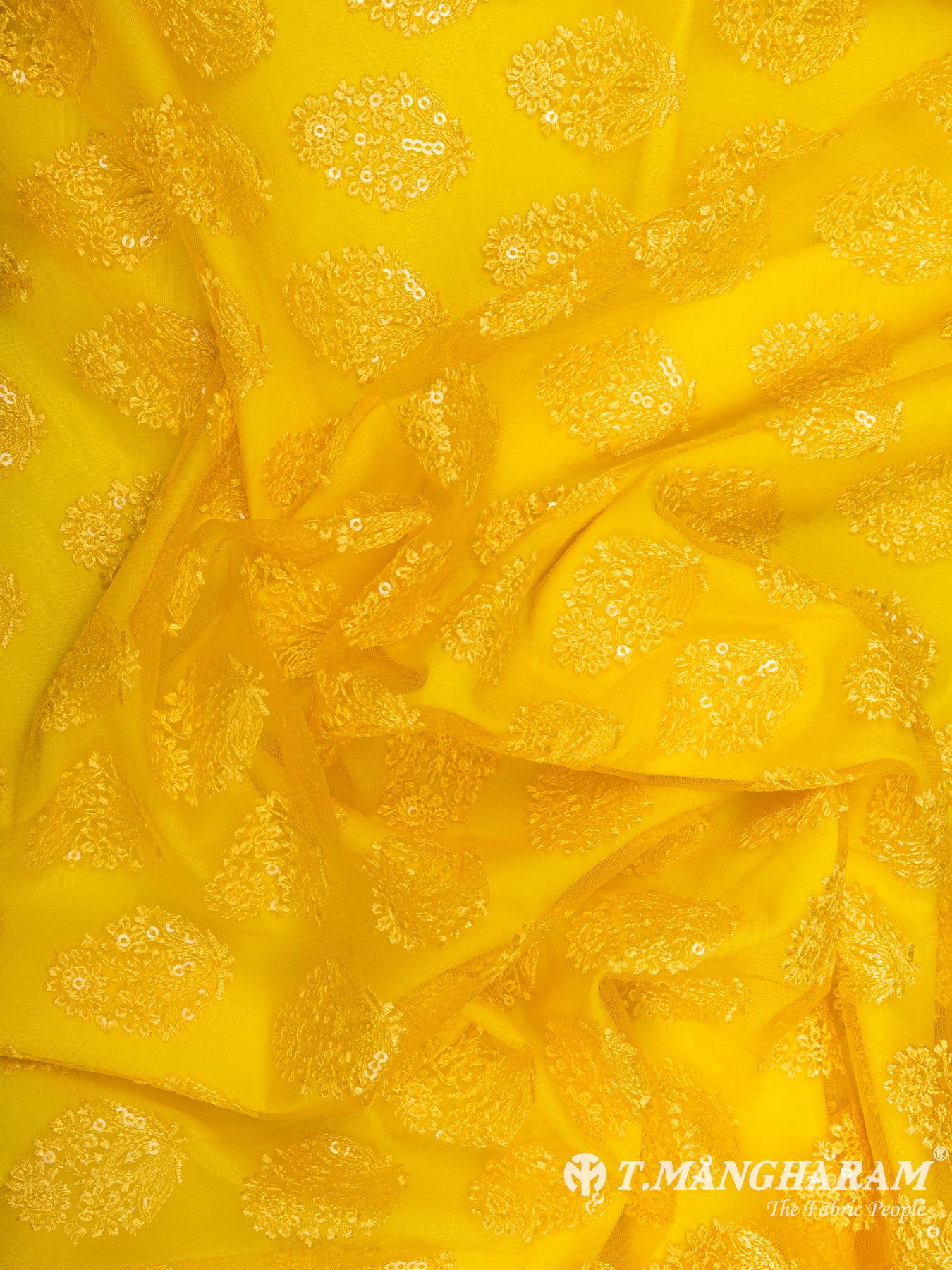 Yellow Net Embroidery Fabric - EB4907 view-4