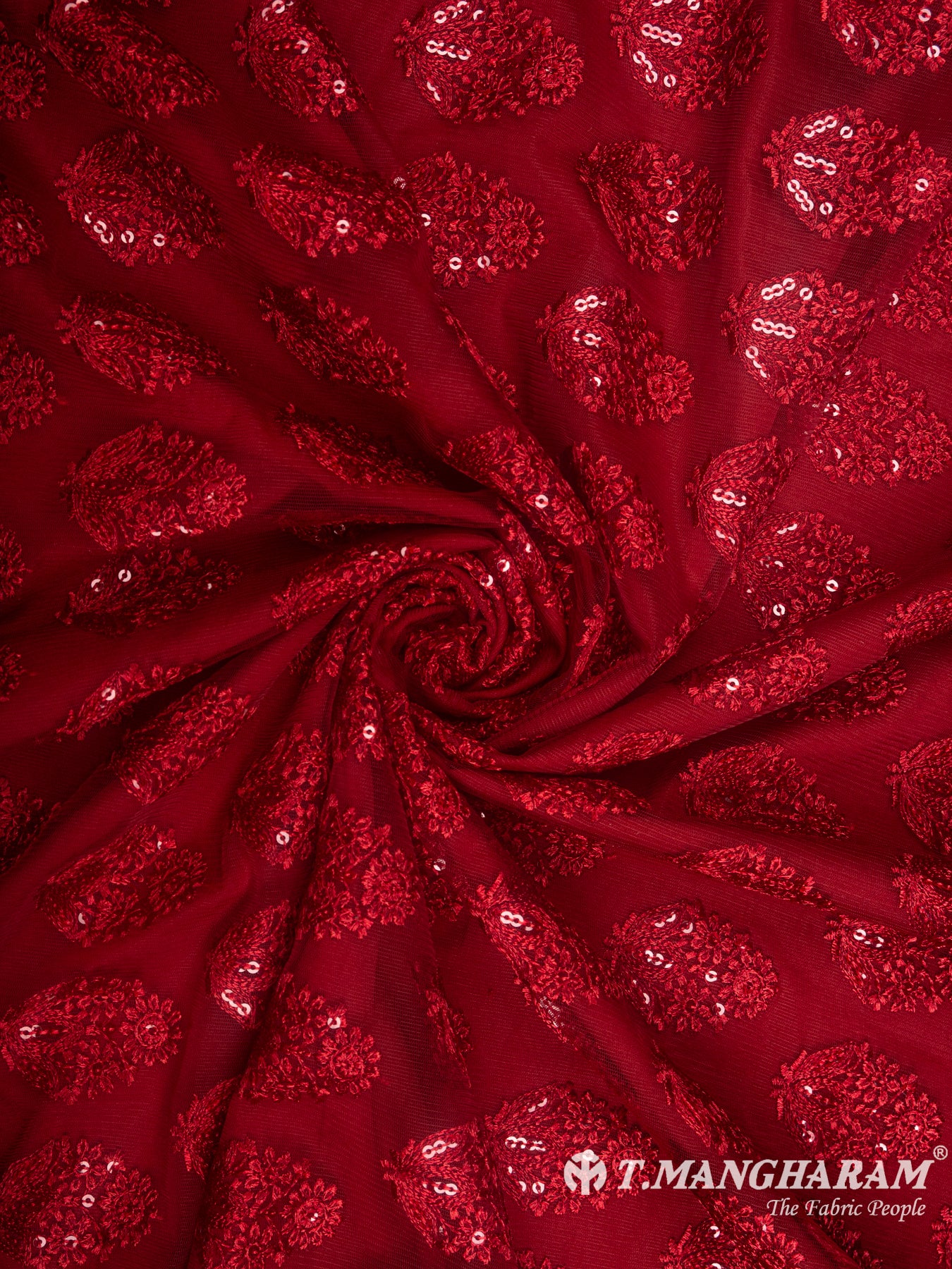 Maroon Net Embroidery Fabric - EB4909 view-1