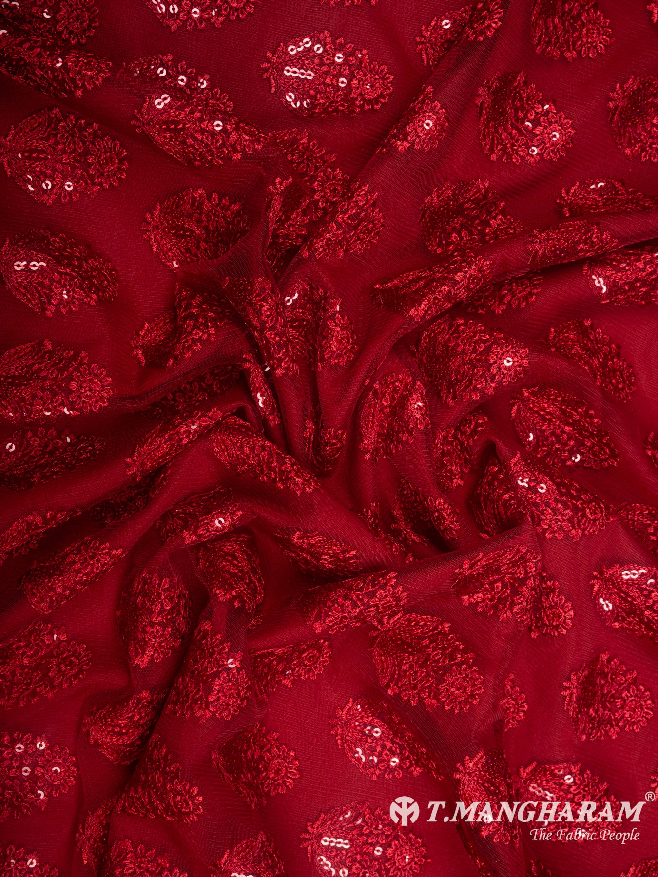 Maroon Net Embroidery Fabric - EB4909 view-4