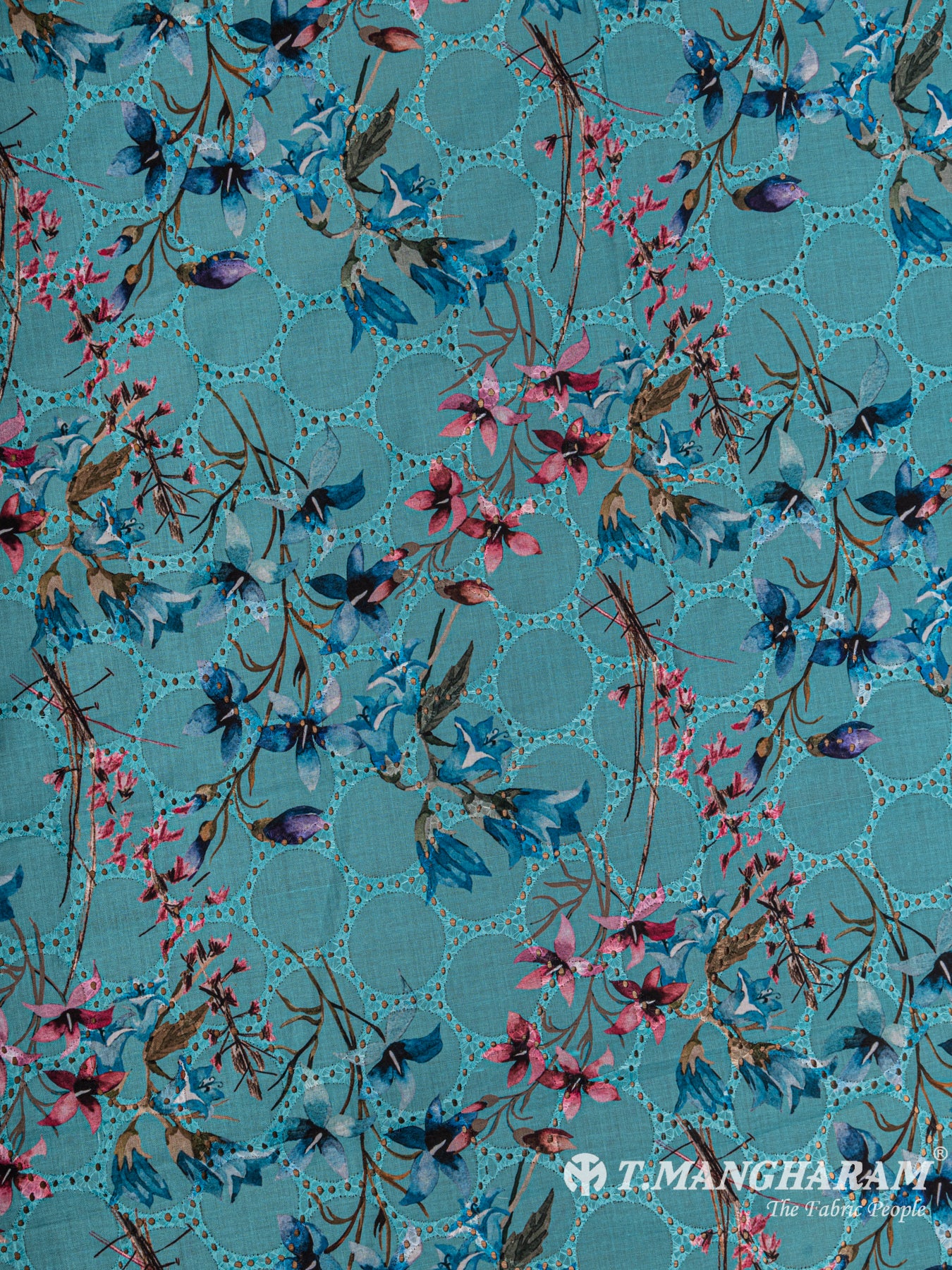 Sea Blue Cotton Embroidery Fabric - EB4094 view-3