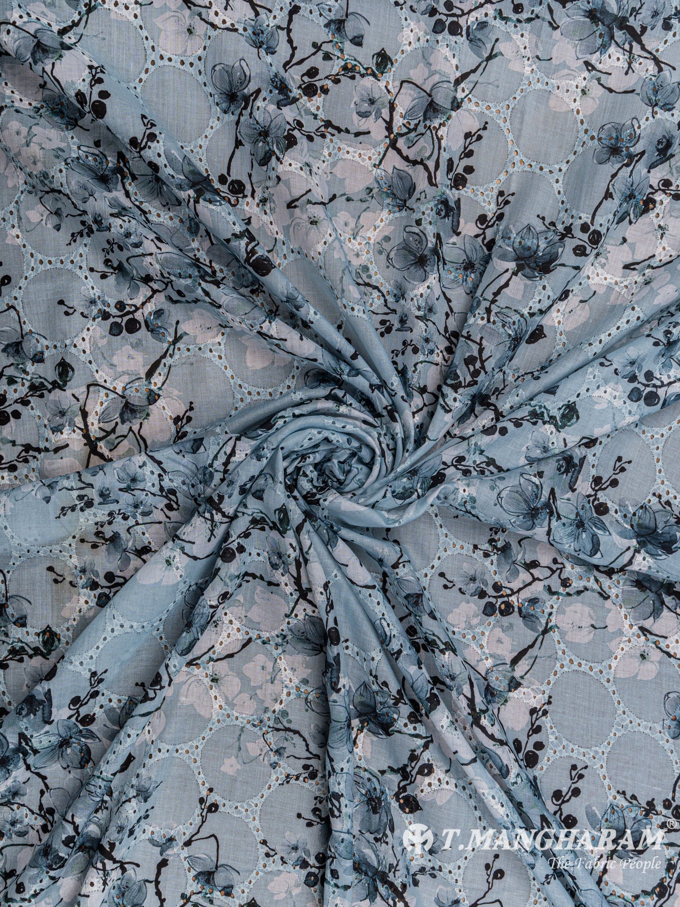 Blue Cotton Embroidery Fabric - EB4091 view-1