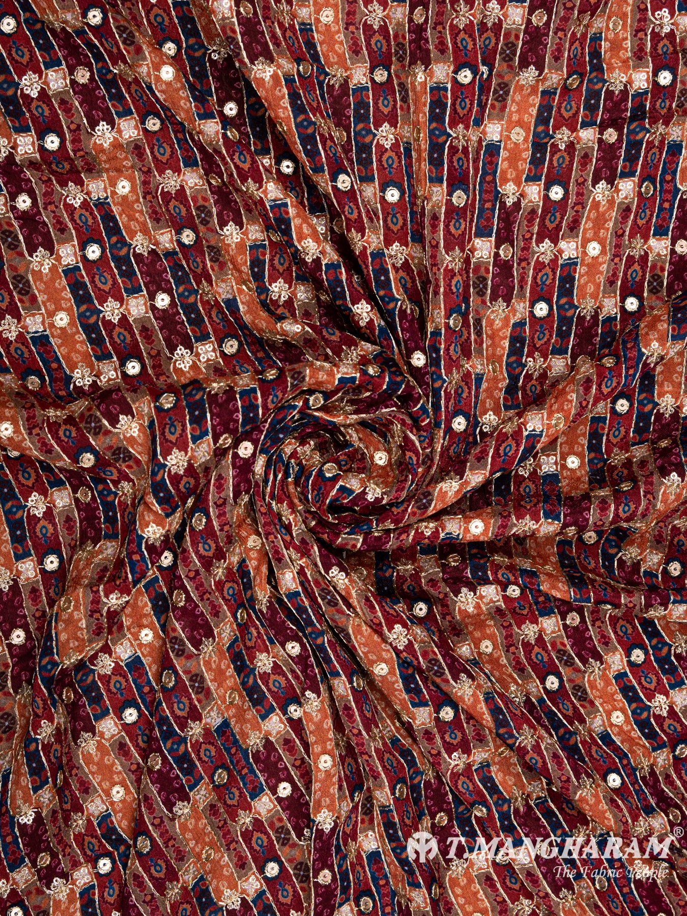 Maroon Chinnon Silk Fabric - EC65813 view-1