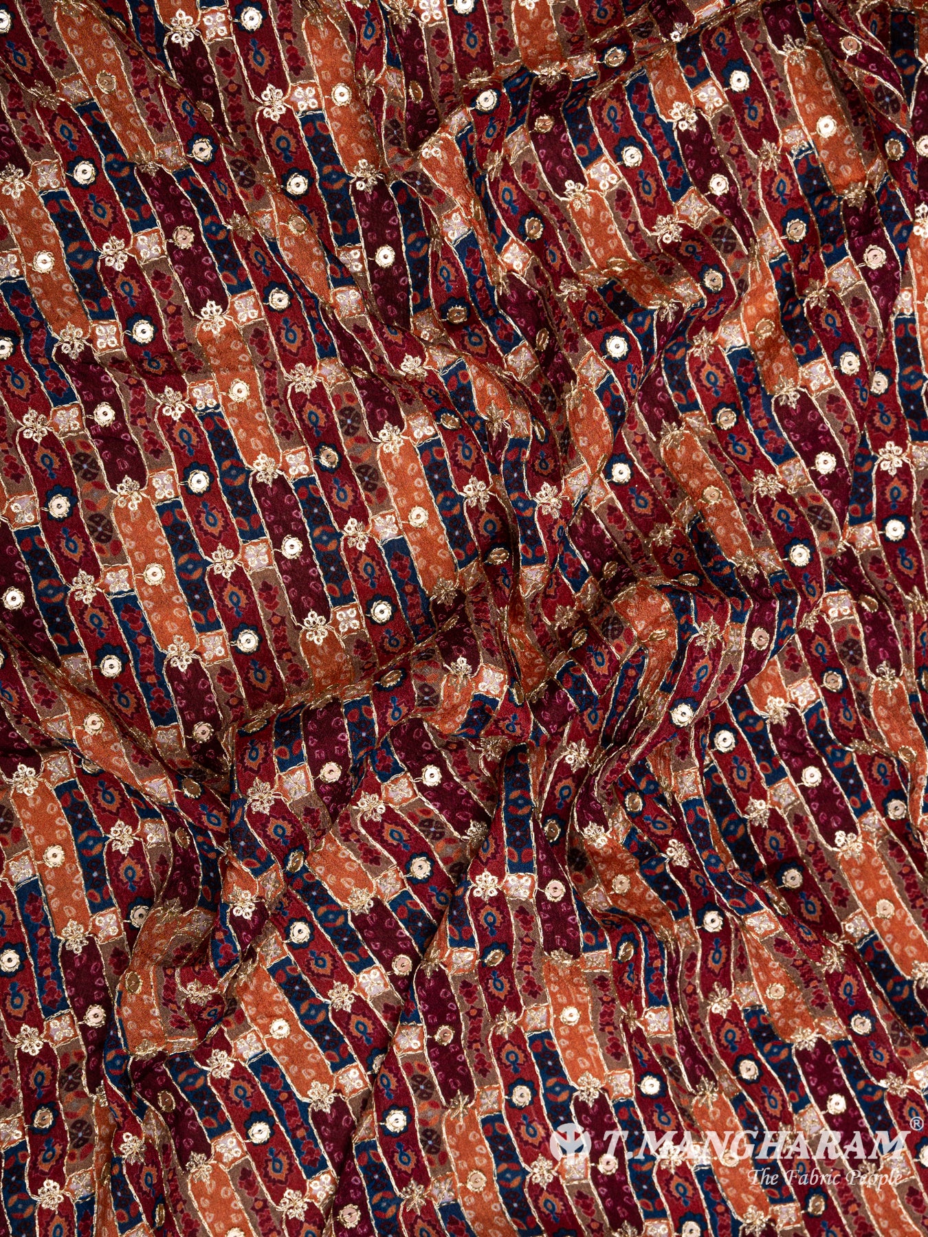Maroon Chinnon Silk Fabric - EC65813 view-4