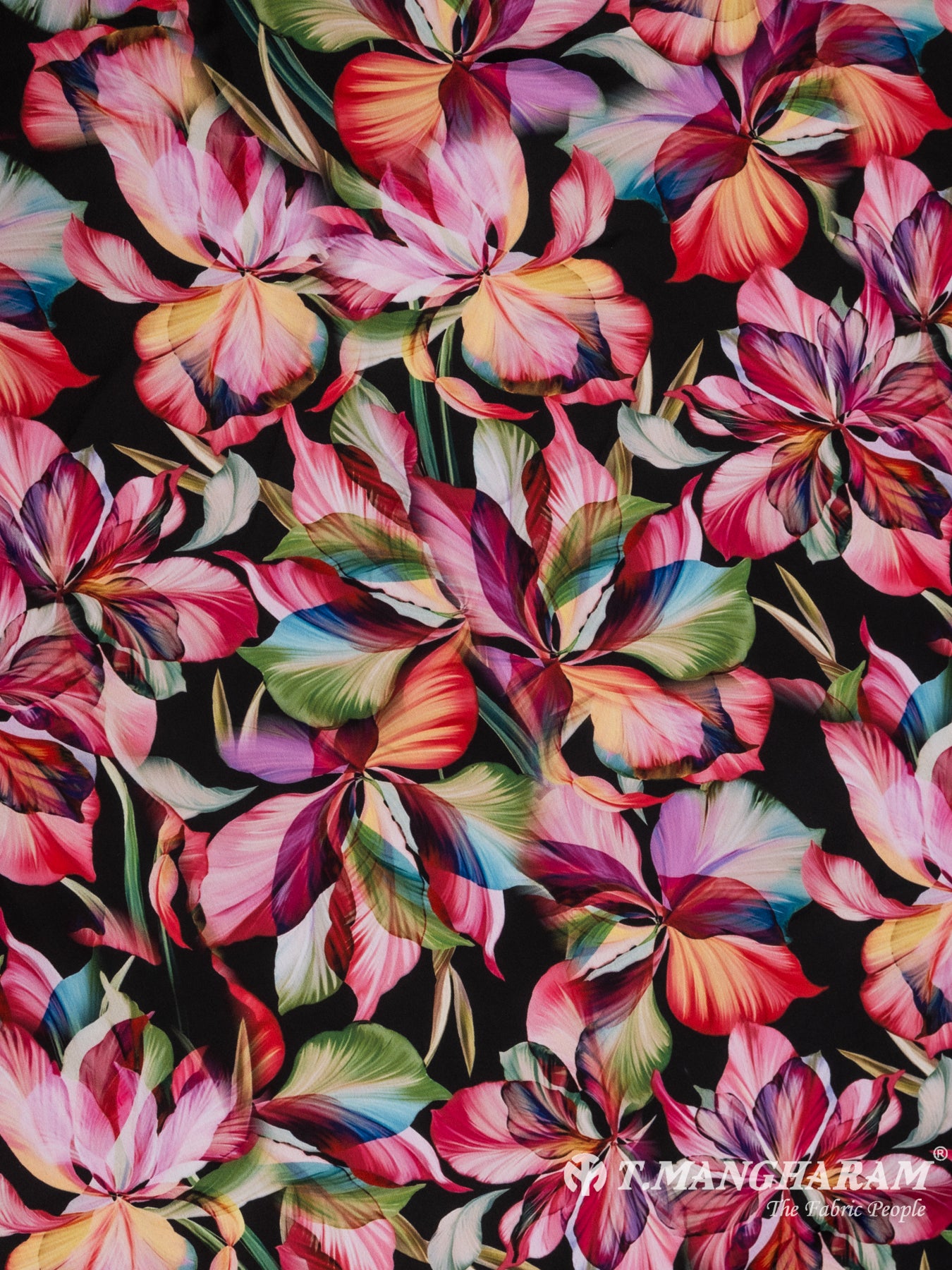 Black Satin Printed Fabric - EC6666 view-3