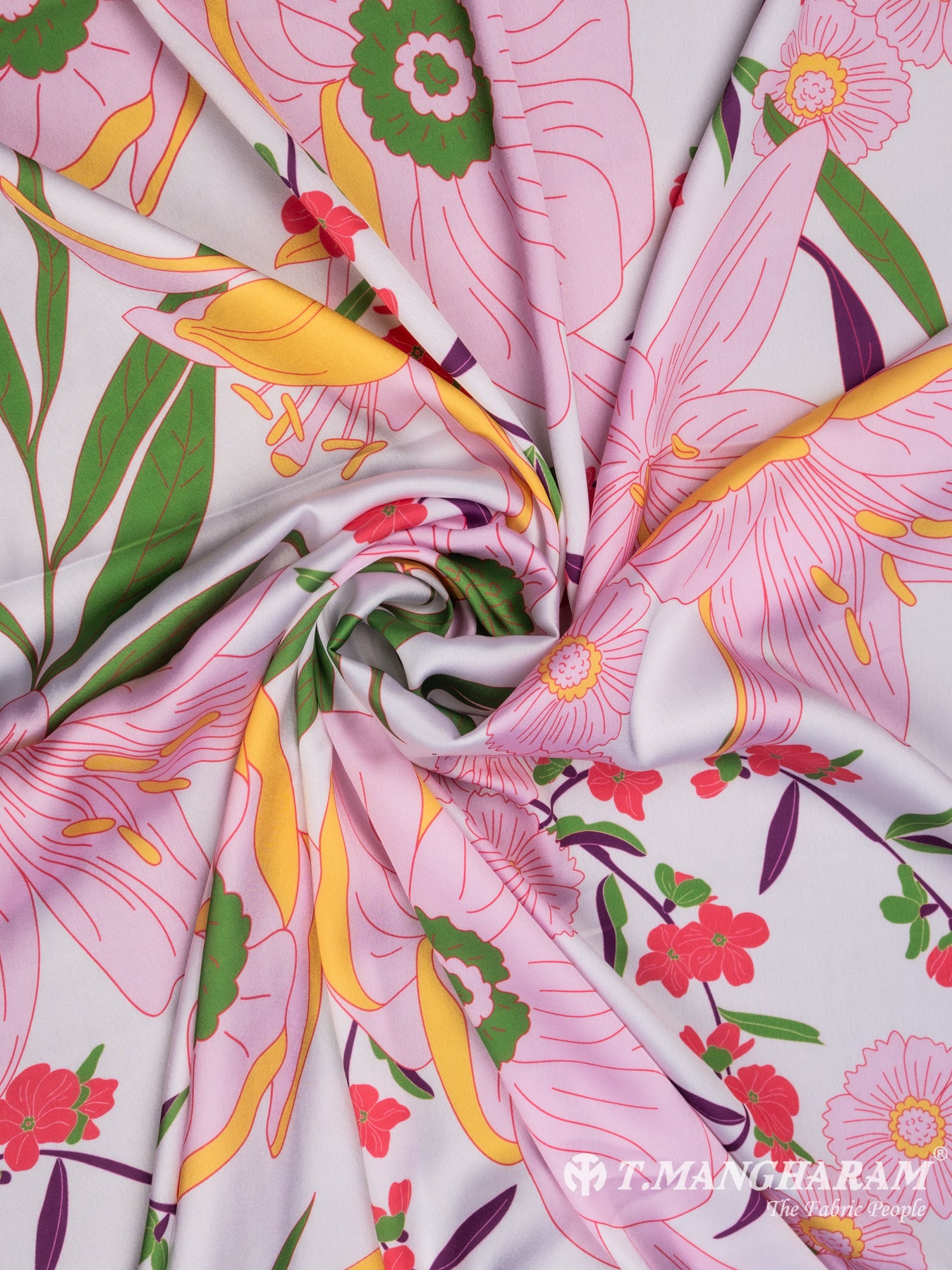 White Satin Printed Fabric - EC6665 view-1