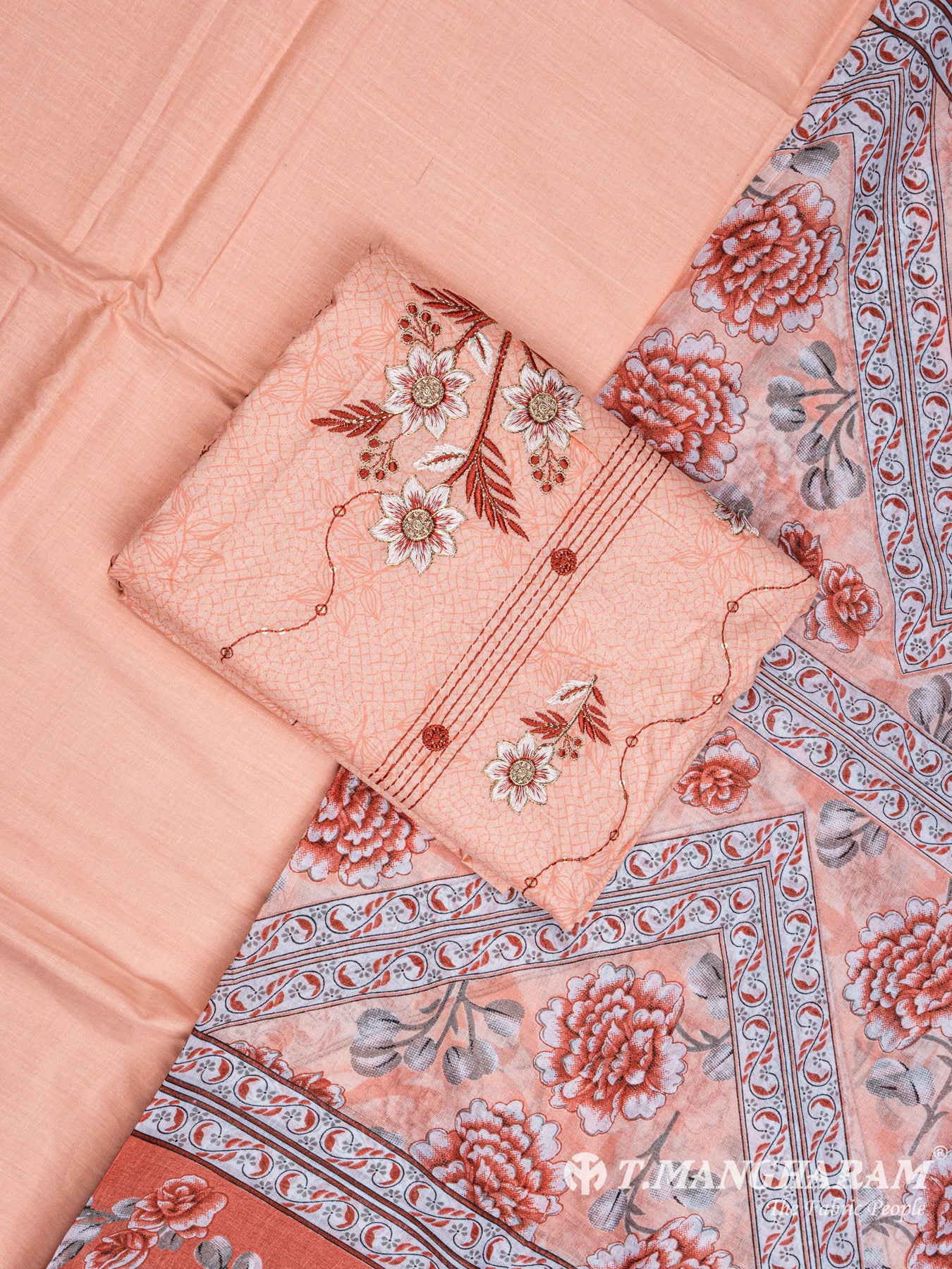 Peach Cotton Chudidhar Fabric Set - EG1511 view-1