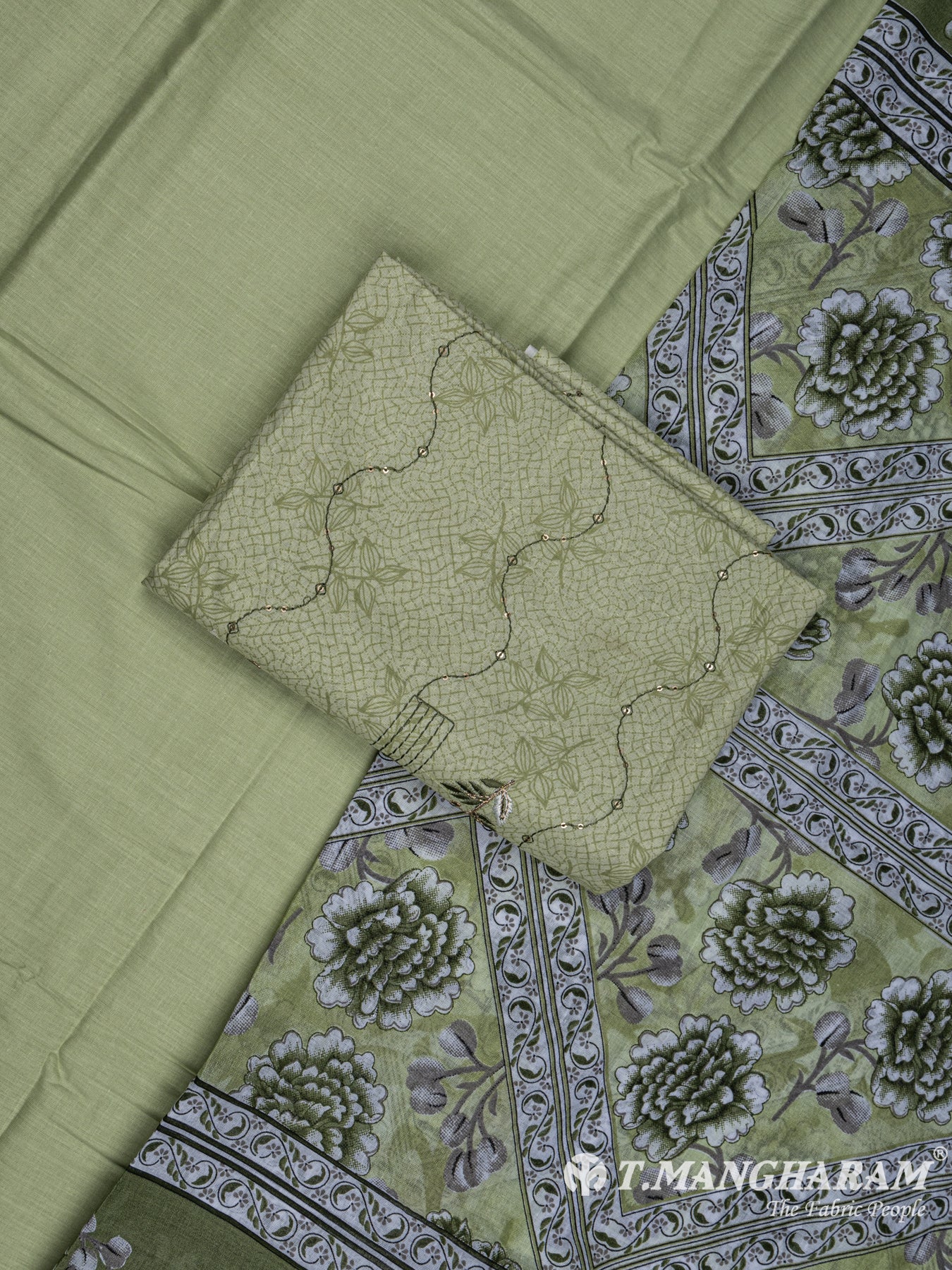 Green Cotton Chudidhar Fabric Set - EG1512 view-1