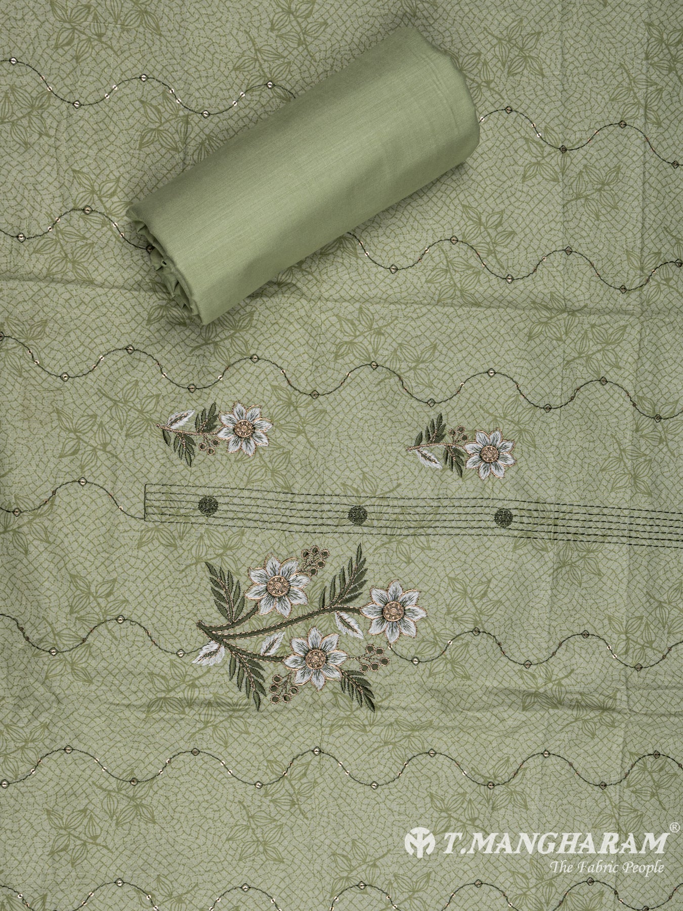 Green Cotton Chudidhar Fabric Set - EG1512 view-3