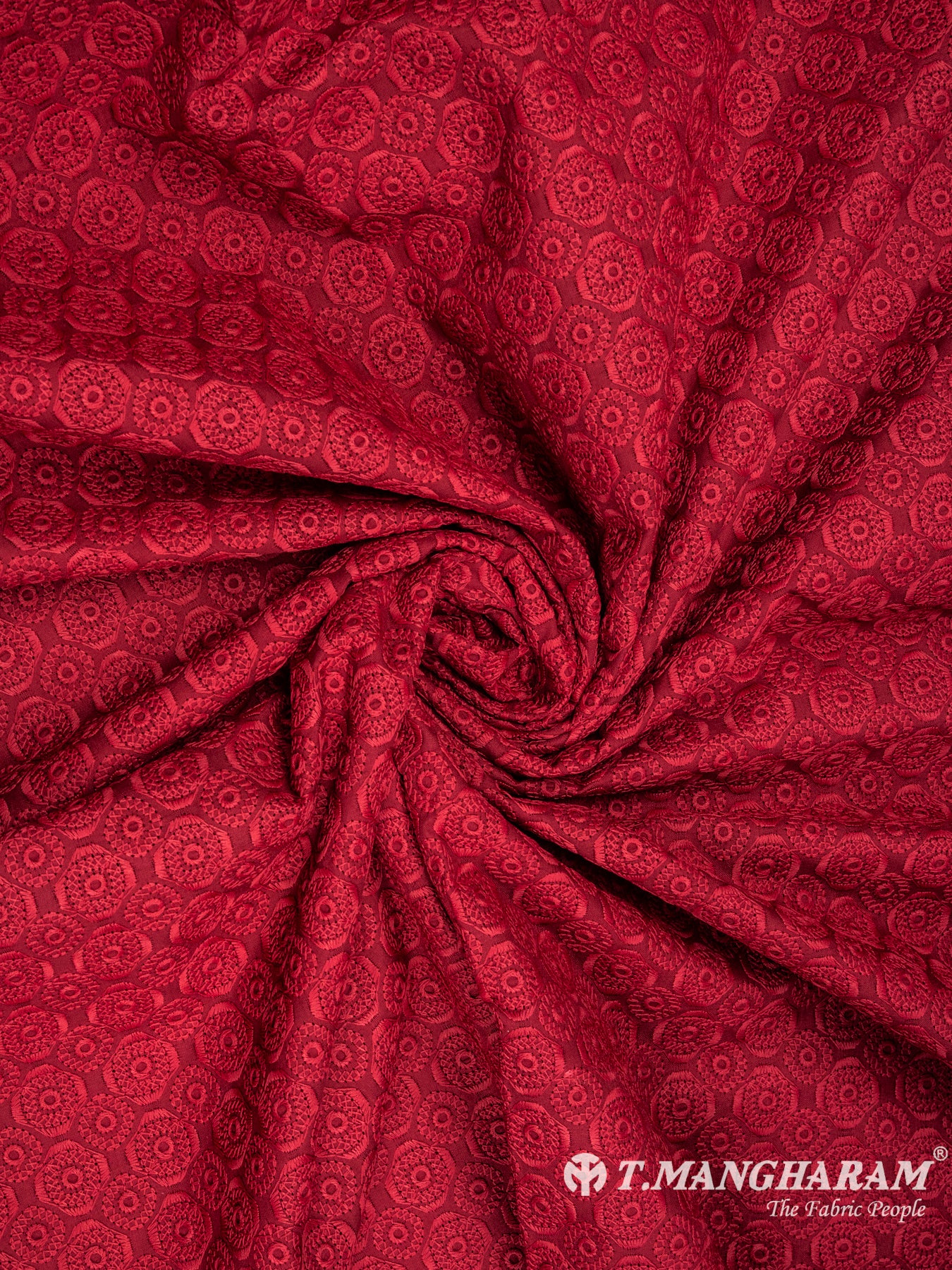 Maroon Cotton Embroidery Fabric - EC6731 view-1