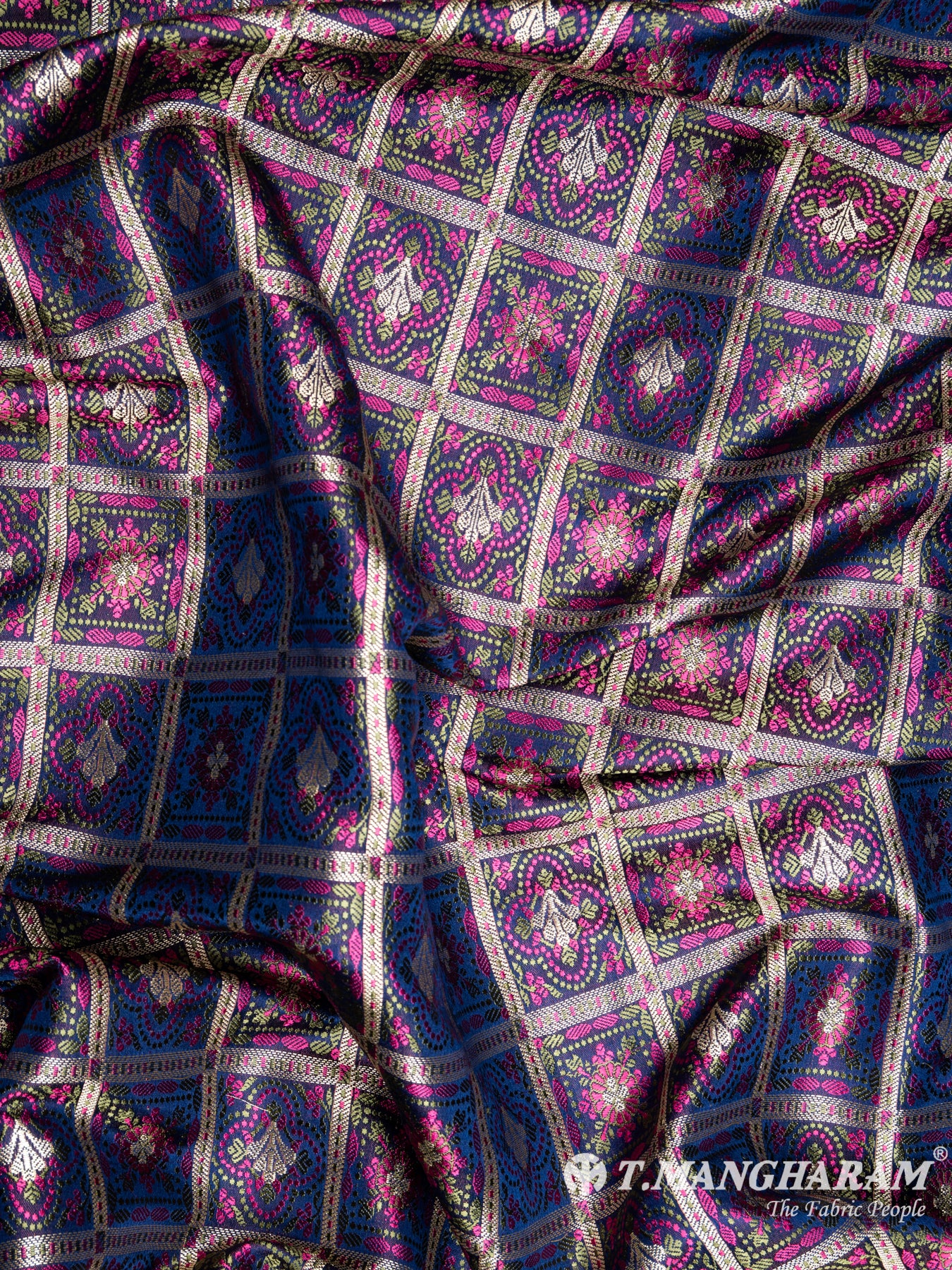 Navy Blue Banaras Fabric - EB4343