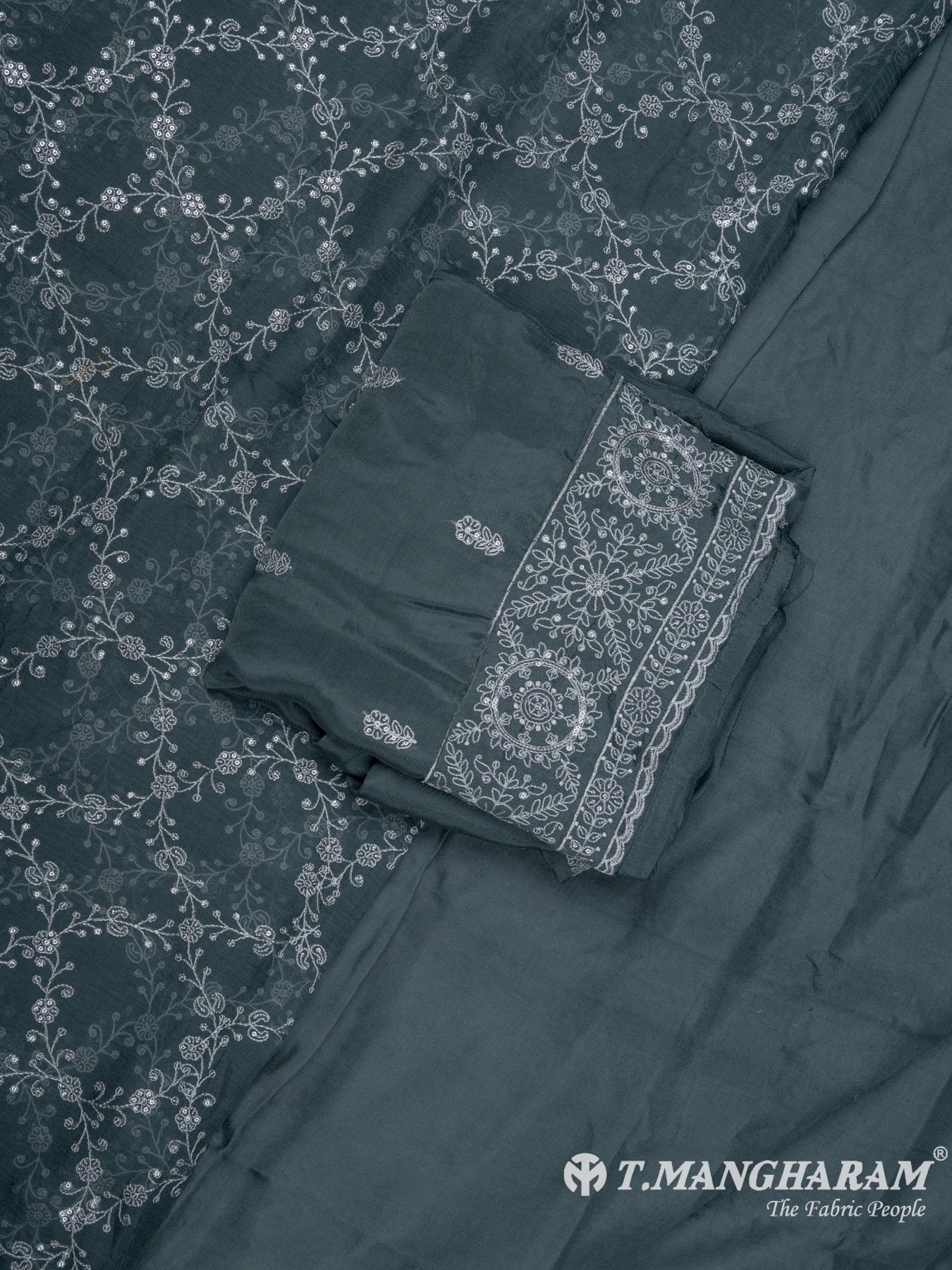 Dark Grey Tissue Organza Chudidhar Fabric Set - EG1578 view-1