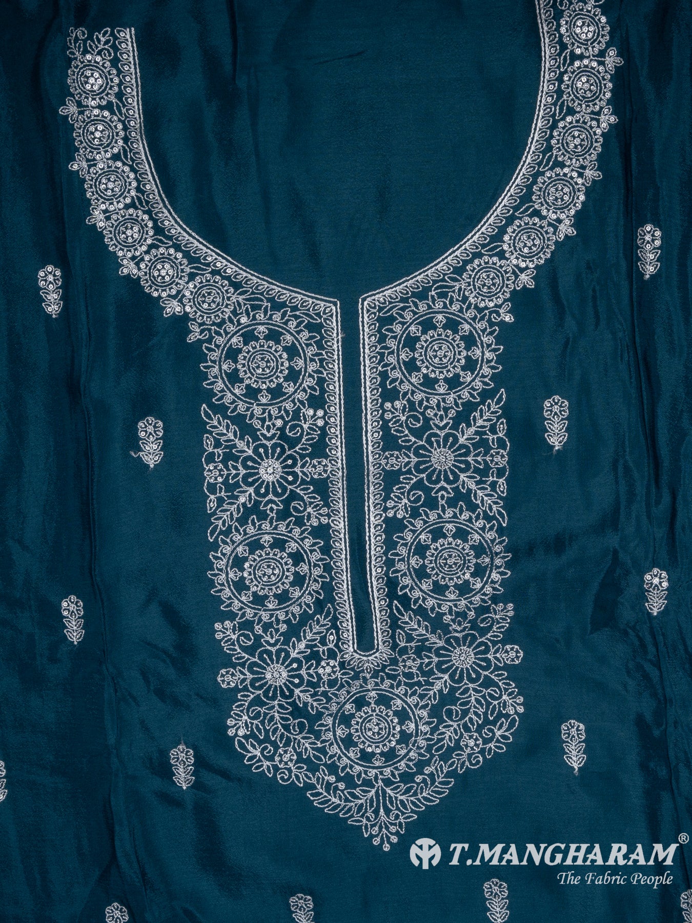 Sea Blue Yellow Tissue Organza Chudidhar Fabric Set - EG1576 view-2
