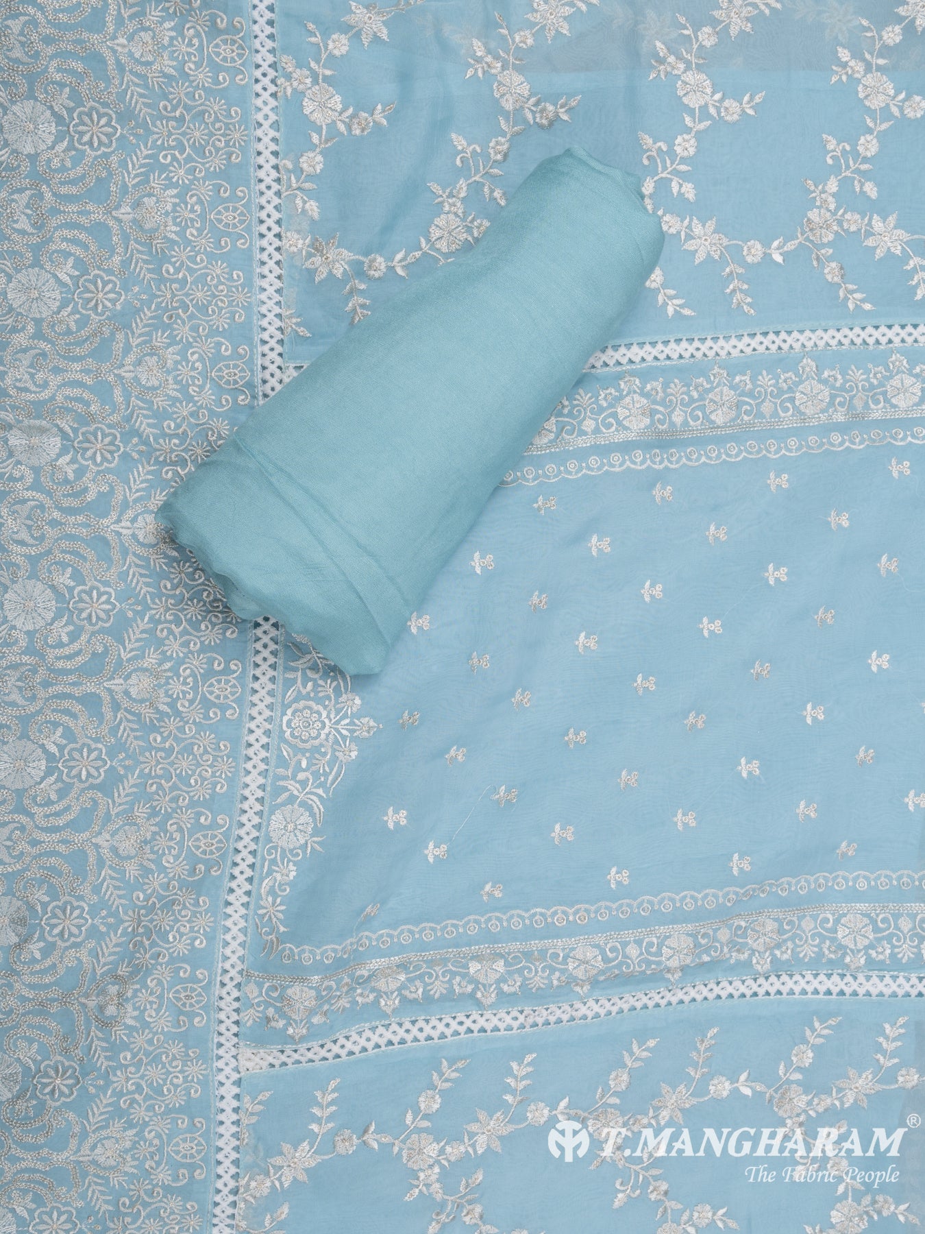 Blue Tissue Organza Chudidhar Fabric Set - EG1570 view-2