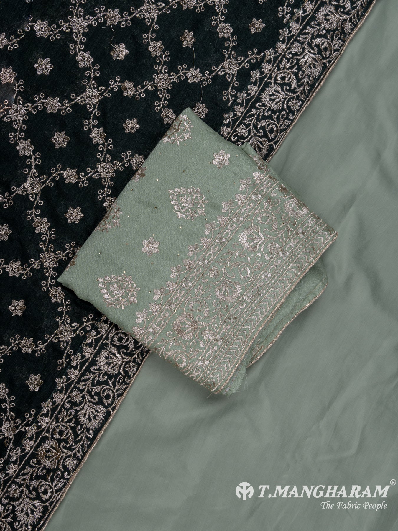 Green Georgette Chudidhar Fabric Set - EH1425 view-1