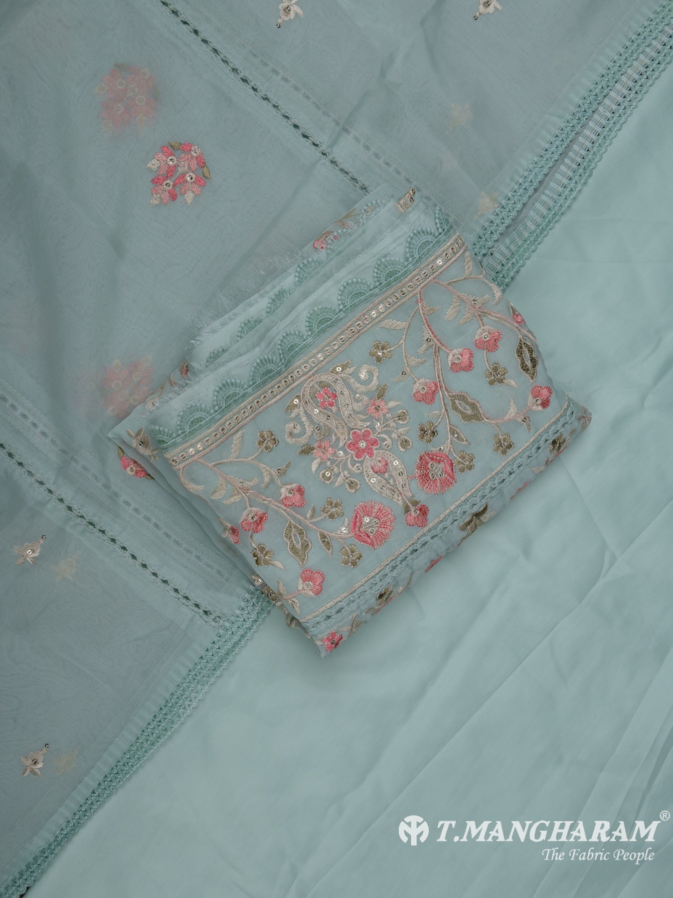 Green Georgette Chudidhar Fabric Set - EH1429 view-1