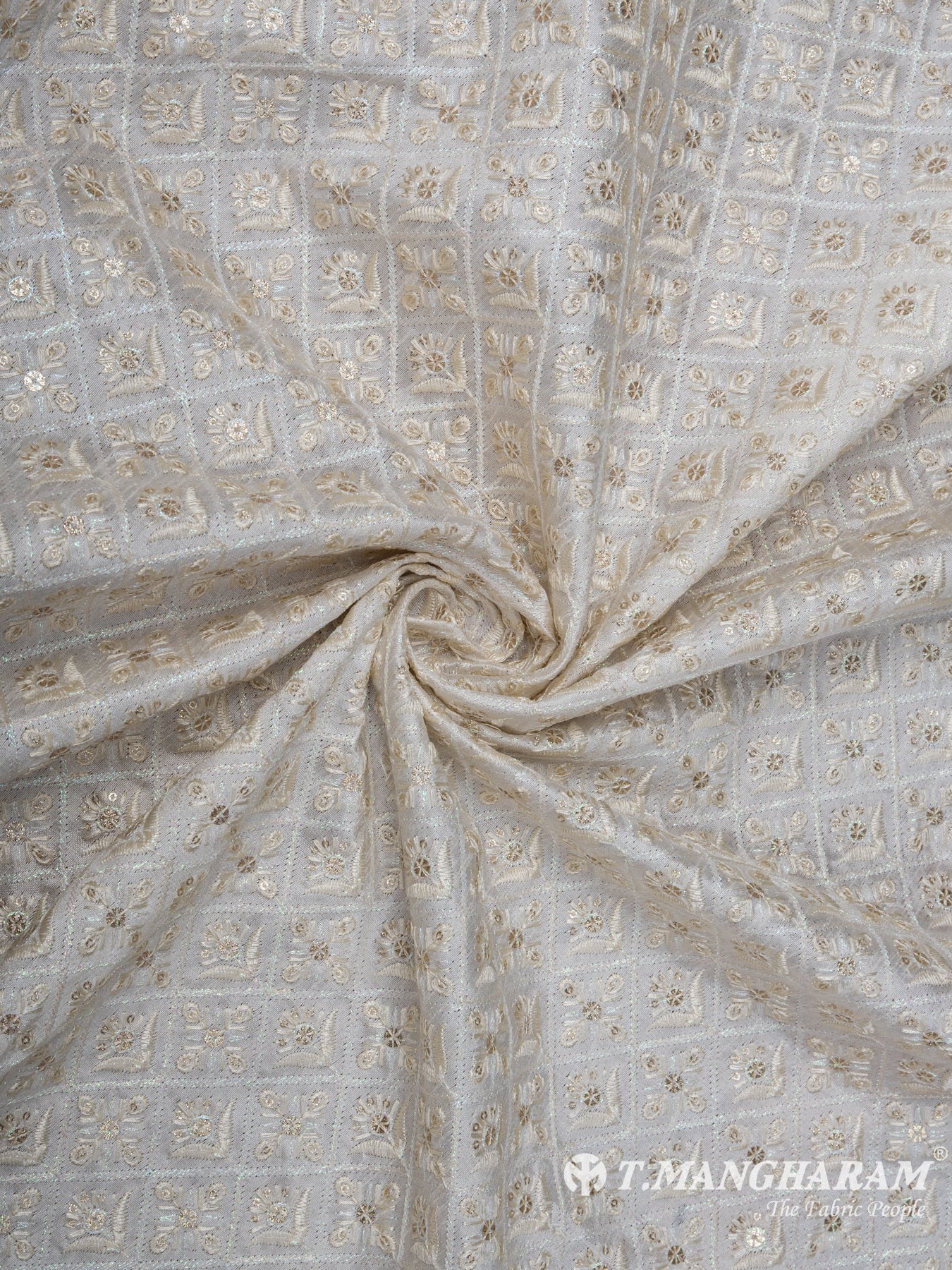 Cream Silk Embroidery Fabric - EA2395 view-1
