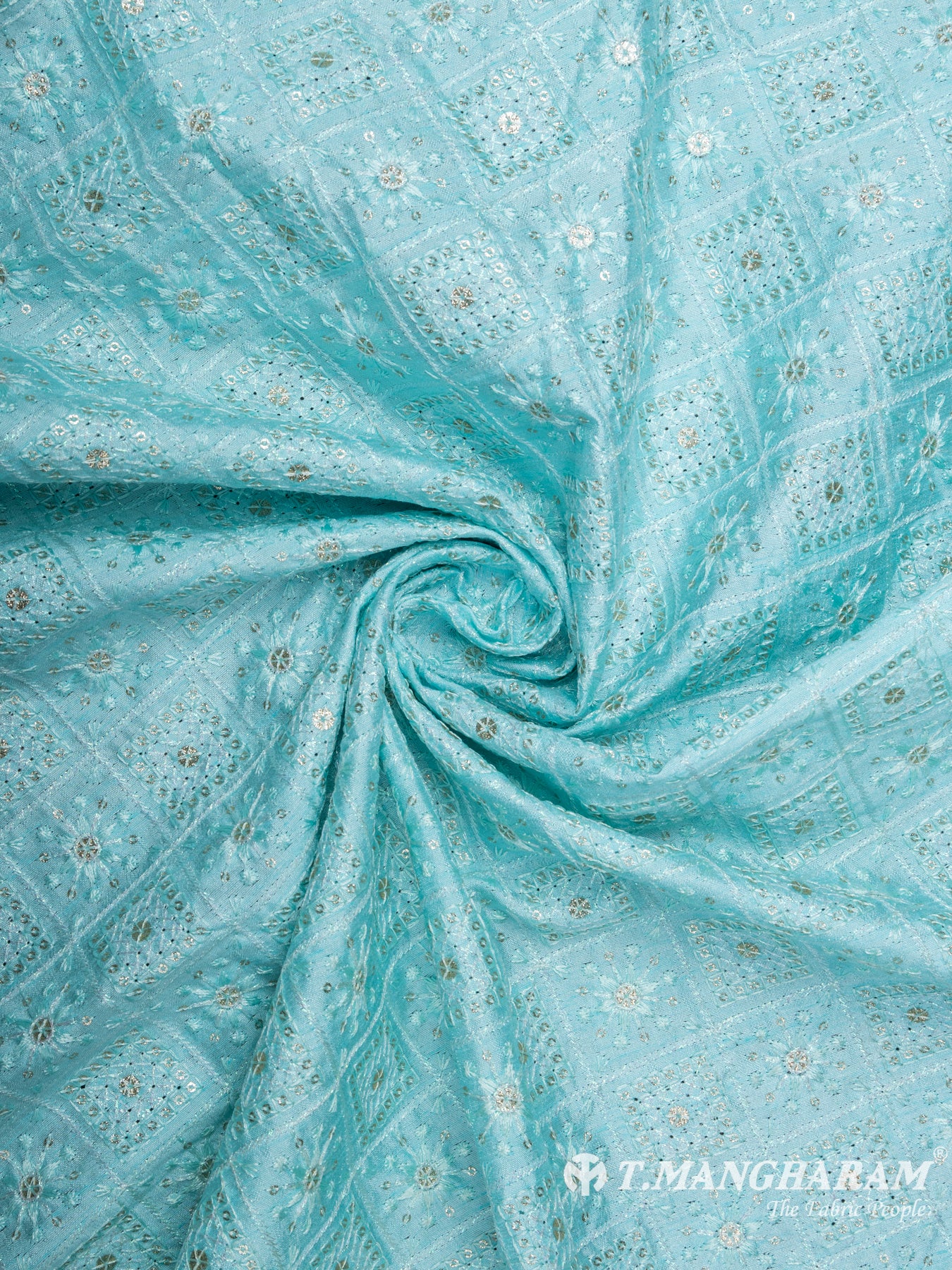 Blue Silk Embroidery Fabric - EA2398 view-1