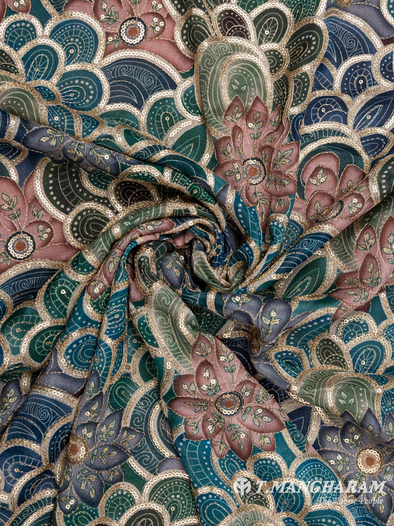 Multicolor Chinnon Silk Fabric - EB5187 view-1