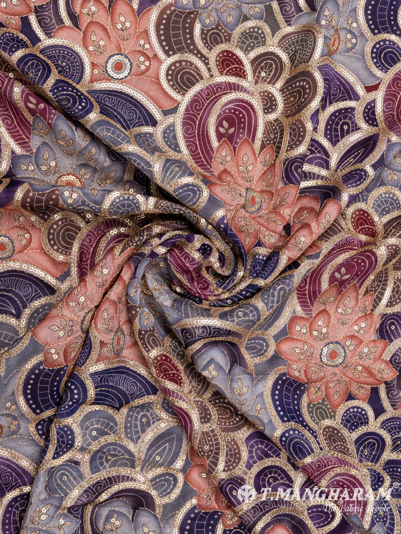 Multicolor Chinnon Silk Fabric - EB5186 view-1