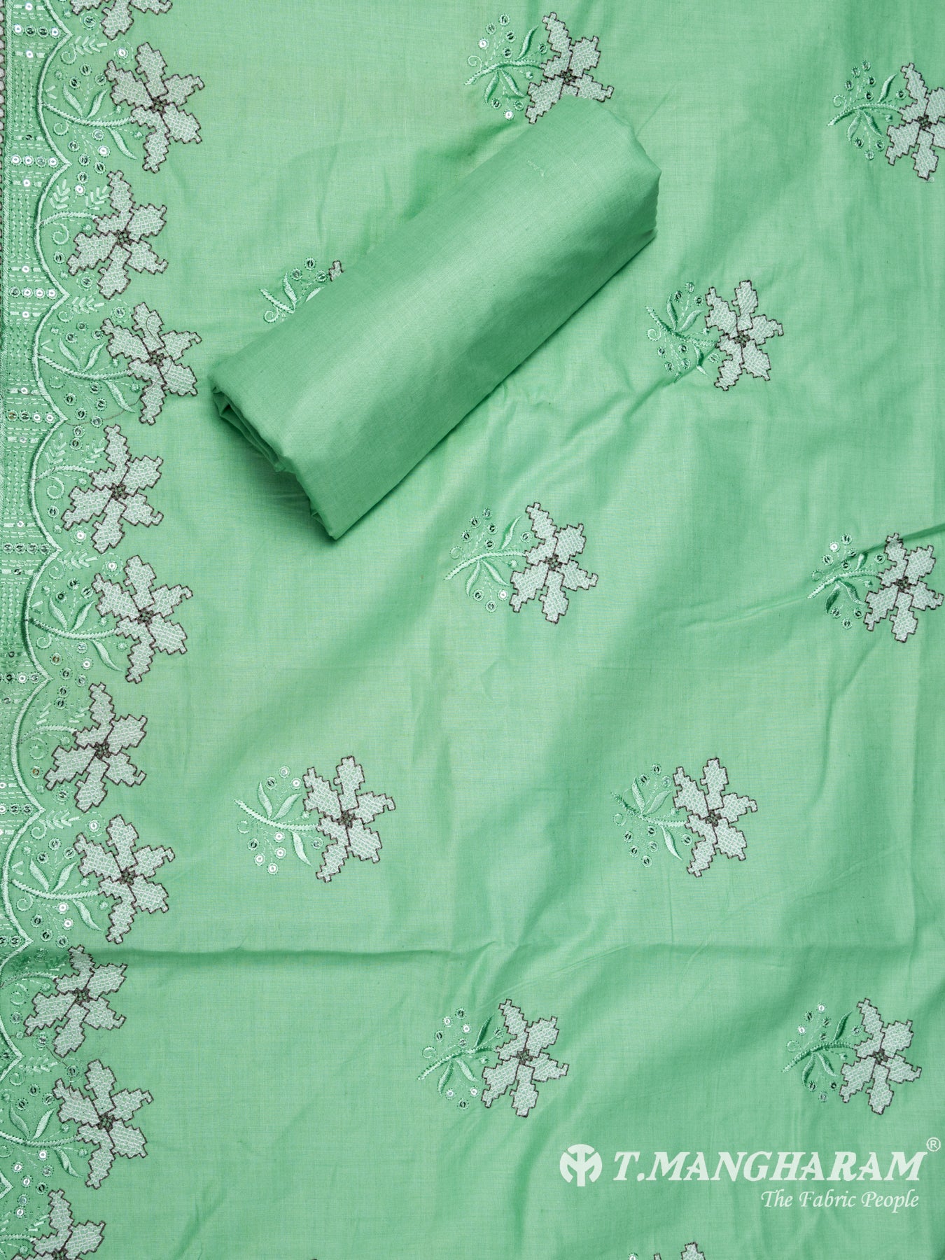 Green Cotton Chudidhar Fabric Set - EH1512 view-2