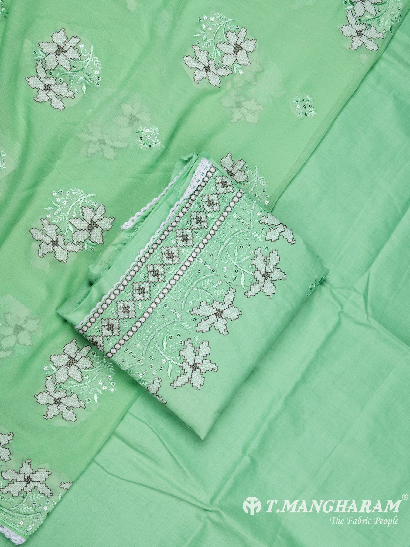 Green Cotton Chudidhar Fabric Set - EH1512 view-1