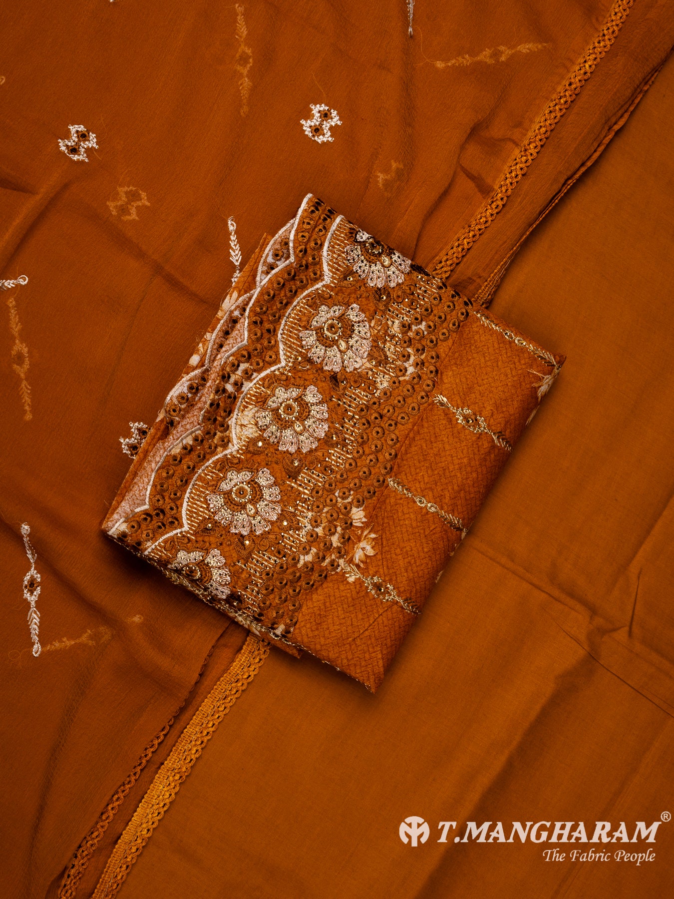 Rust Cotton Chudidhar Fabric Set - EH1471 view-1
