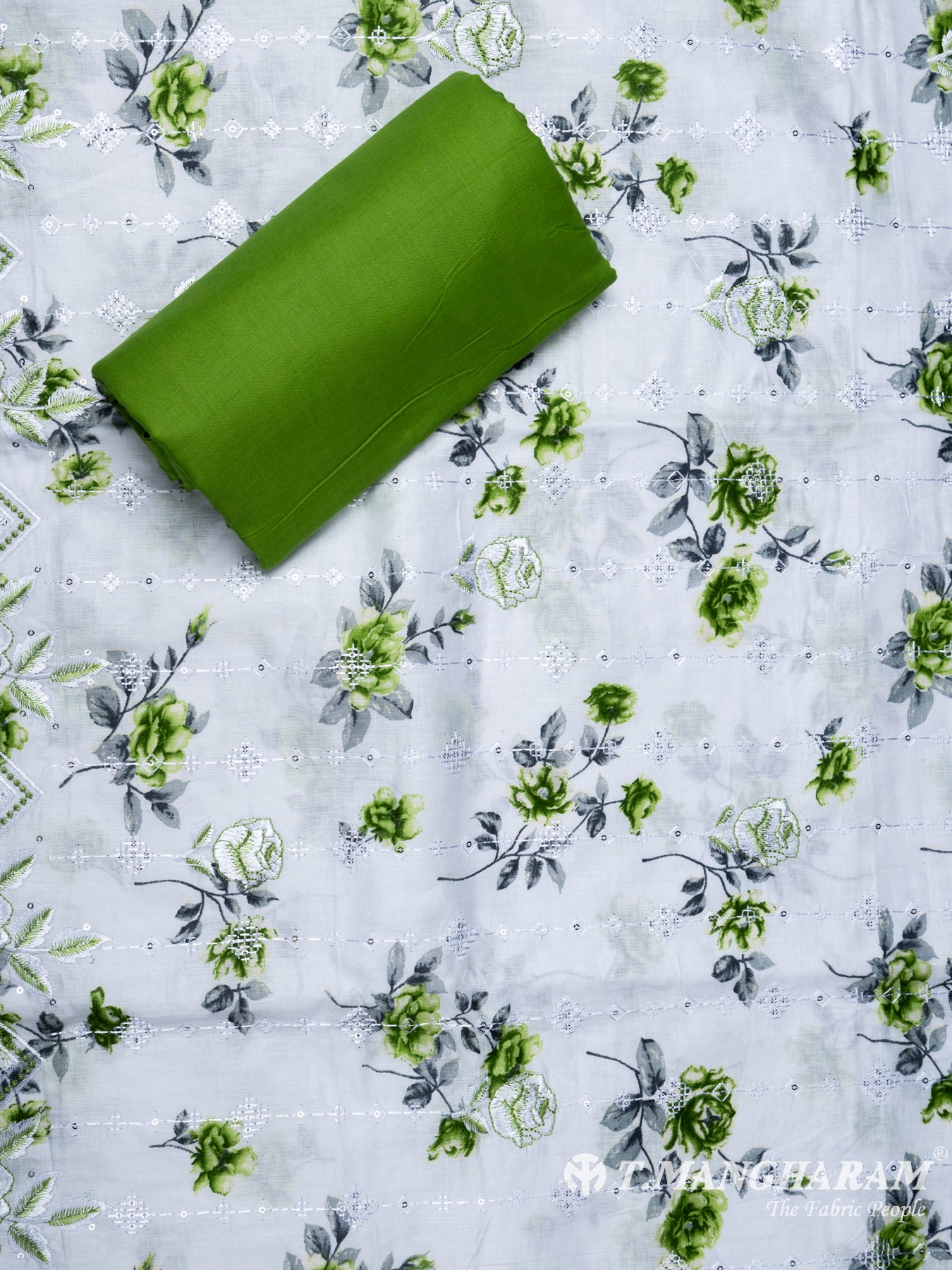 Green Cotton Chudidhar Fabric Set - EH1456 view-2
