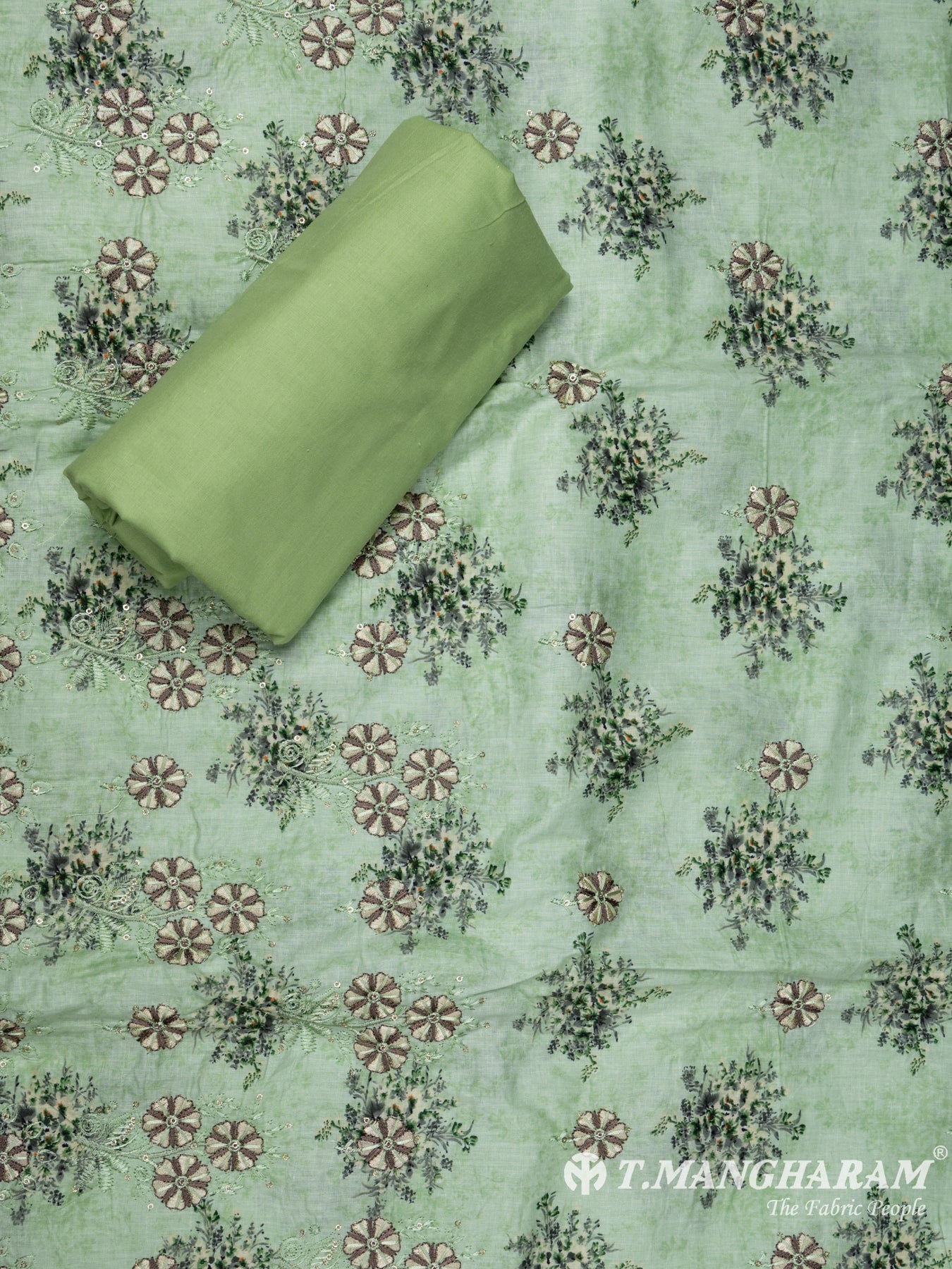 Green Cotton Chudidhar Fabric Set - EH1502 view-2