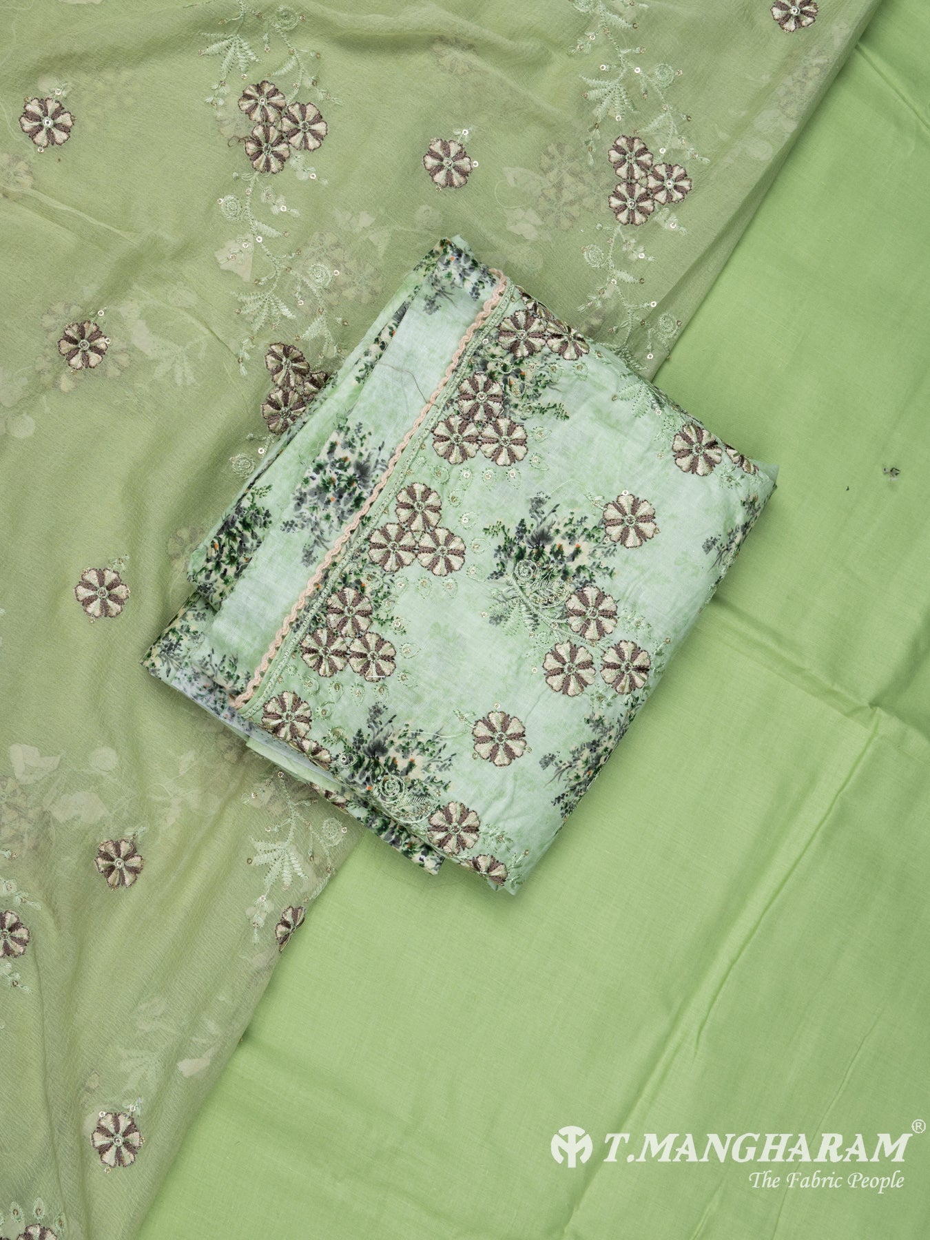 Green Cotton Chudidhar Fabric Set - EH1502 view-1