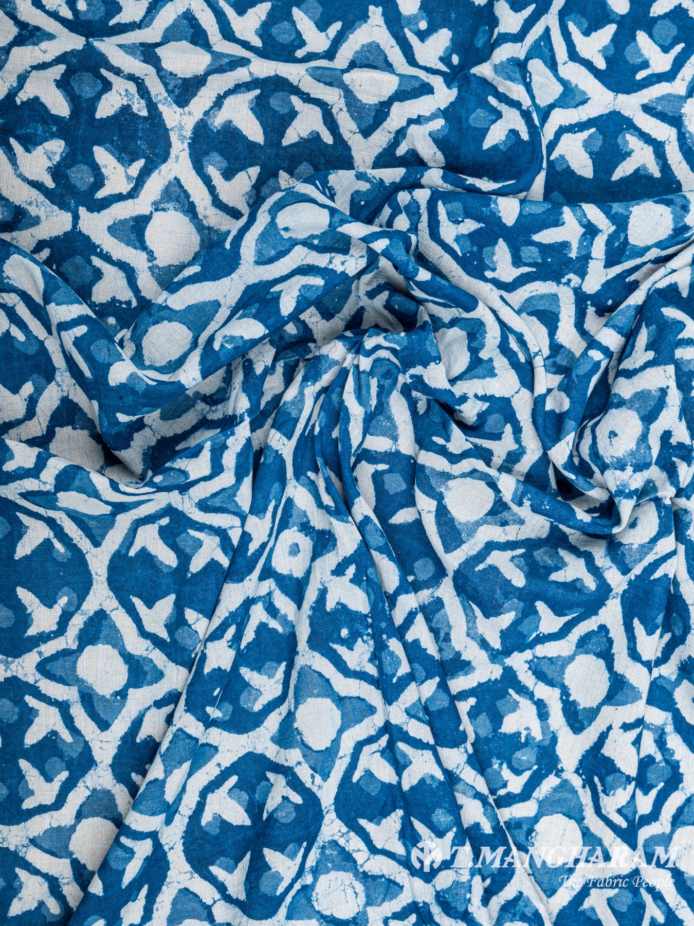 Blue Cotton Ikat Print Fabric - EC5653 view-4