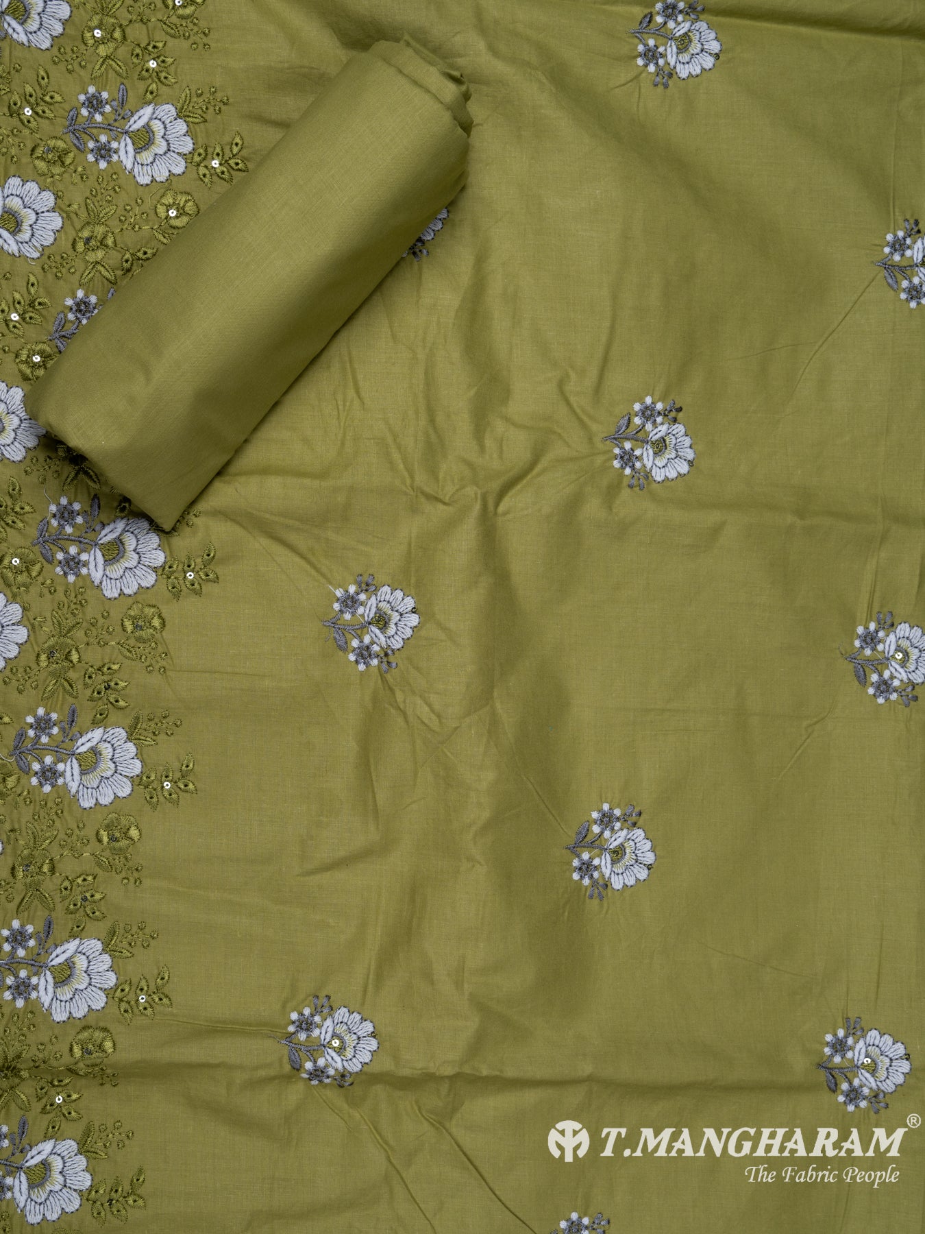 Green Cotton Chudidhar Fabric Set - EH1479 view-2