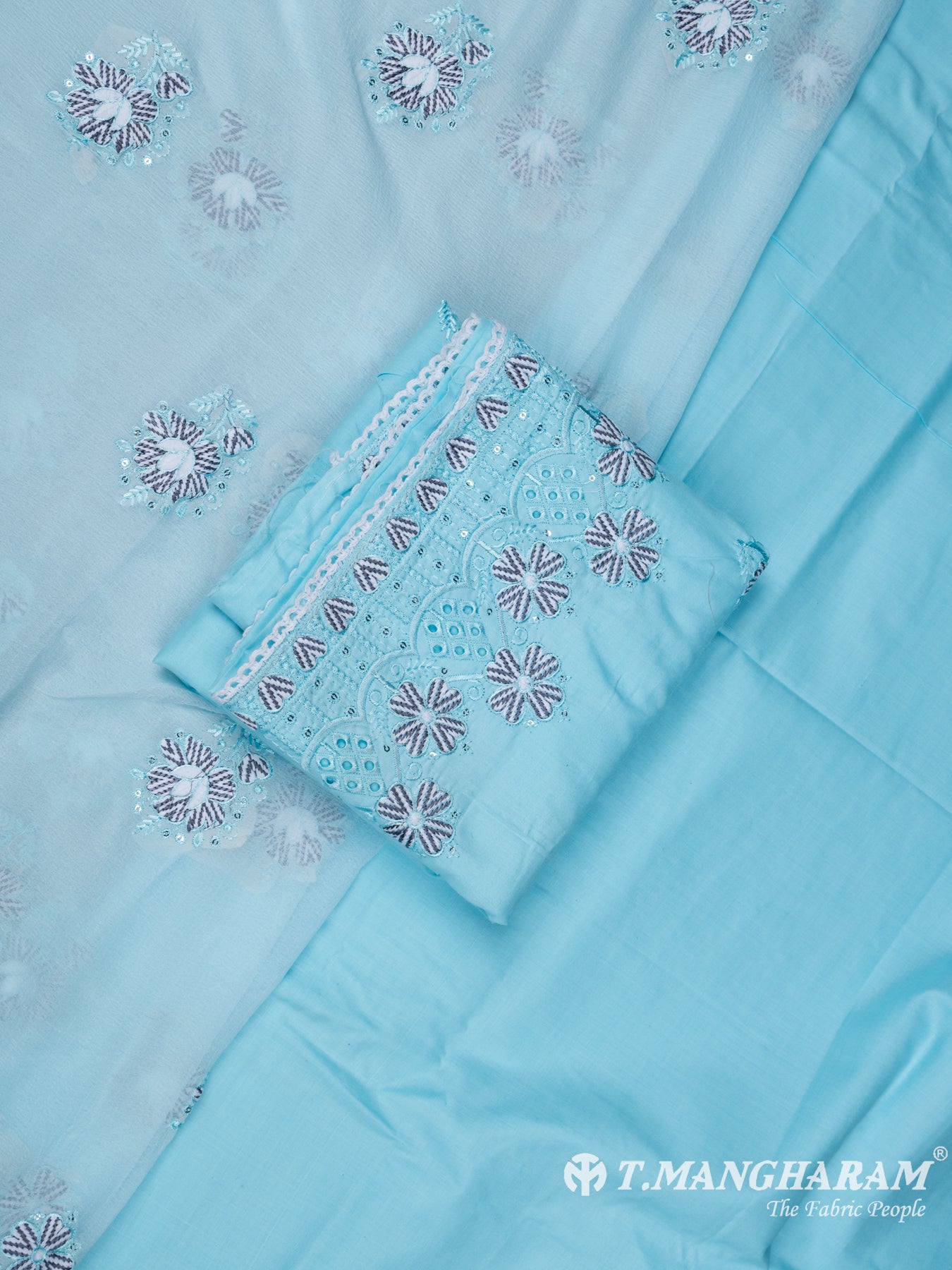 Blue Cotton Chudidhar Fabric Set - EH1453 view-1